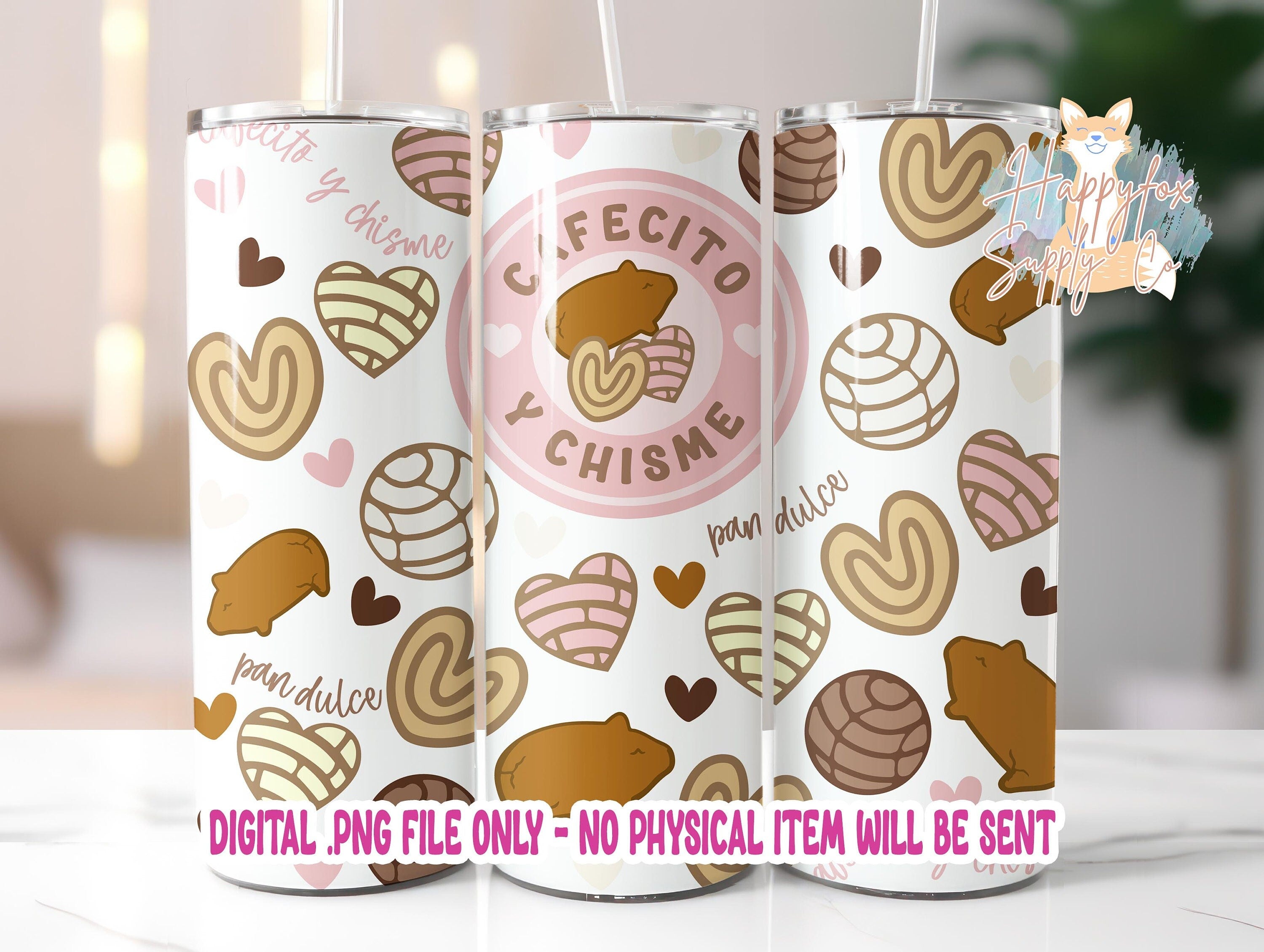 Cafecito Y Chisme 20oz Skinny Tumbler Wrap Sublimation 300 DPI Straight Tumbler Wrap PNG Conchas Digital Wrap Maranitos Pan Dulce