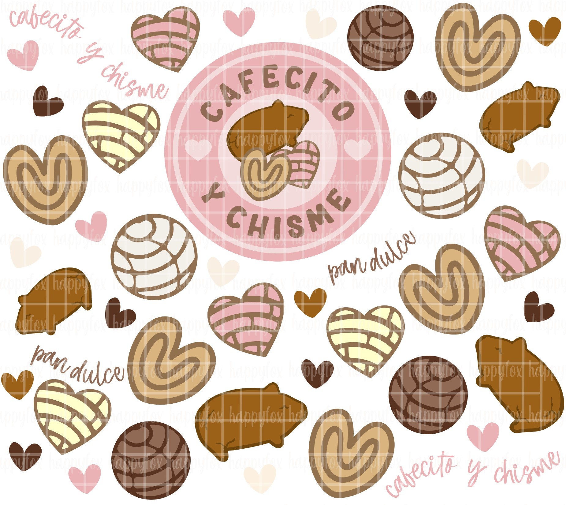 Cafecito Y Chisme 20oz Skinny Tumbler Wrap Sublimation 300 DPI Straight Tumbler Wrap PNG Conchas Digital Wrap Maranitos Pan Dulce