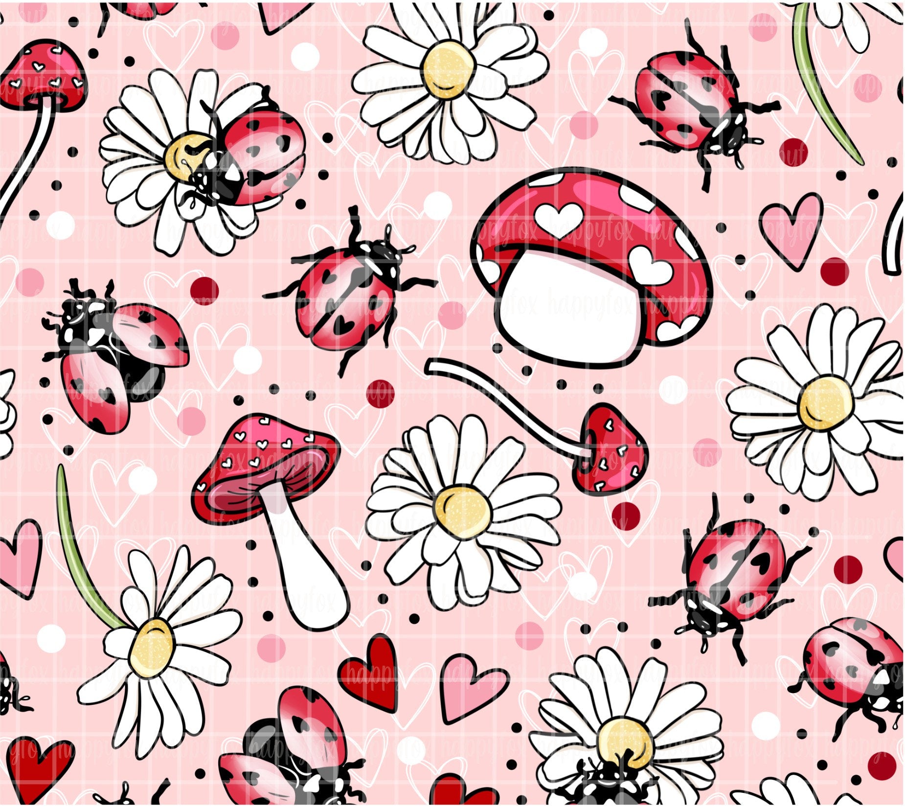 Seamless Cottagecore Valentine 20oz Skinny Tumbler Wrap Sublimation 300 DPI Straight Tumbler Wrap PNG Cottagecore Digital Wrap Ladybugs