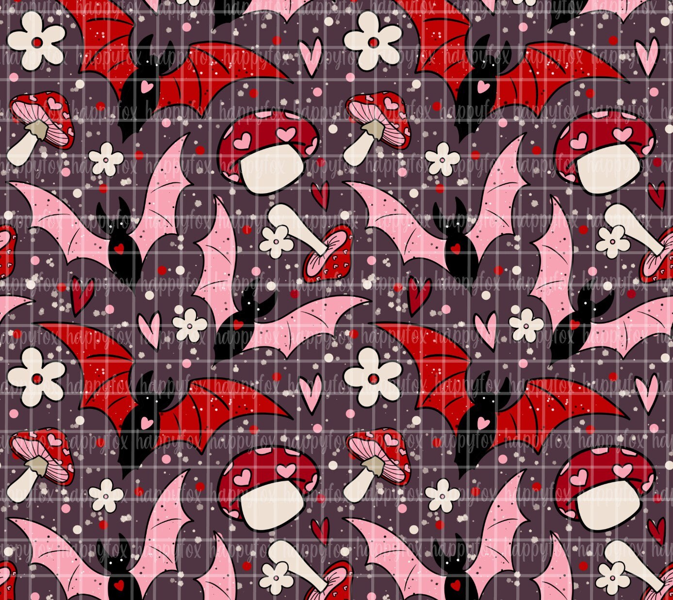 Spooky Valentine 20oz Skinny Tumbler Wrap Sublimation 300 DPI Straight Tumbler Wrap PNG Seamless Digital Wrap Bats Mushrooms Daisies Dark