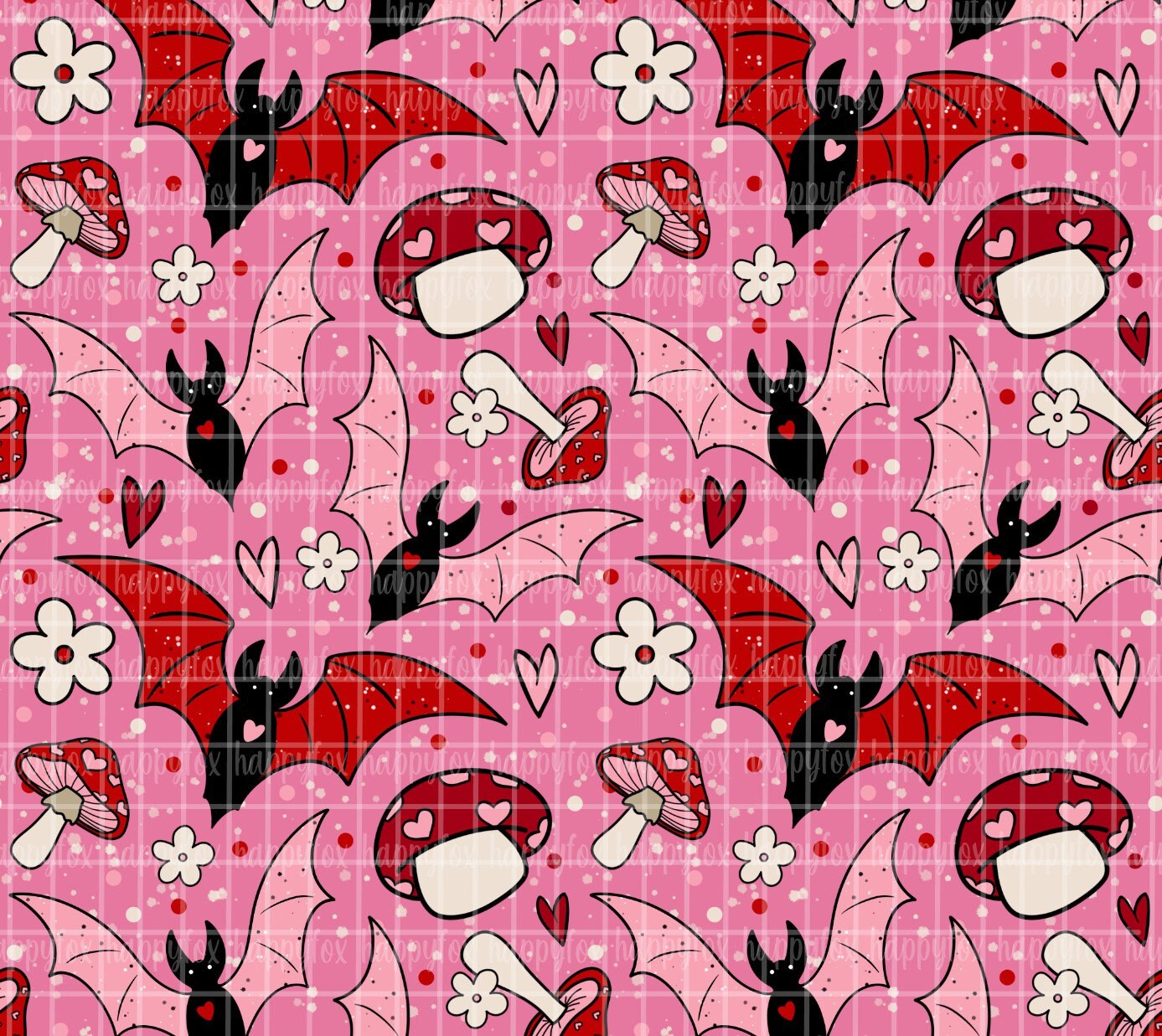 Spooky Valentine 20oz Skinny Tumbler Wrap Sublimation 300 DPI Straight Tumbler Wrap PNG Seamless Digital Wrap Bats Mushrooms Daisies Pink