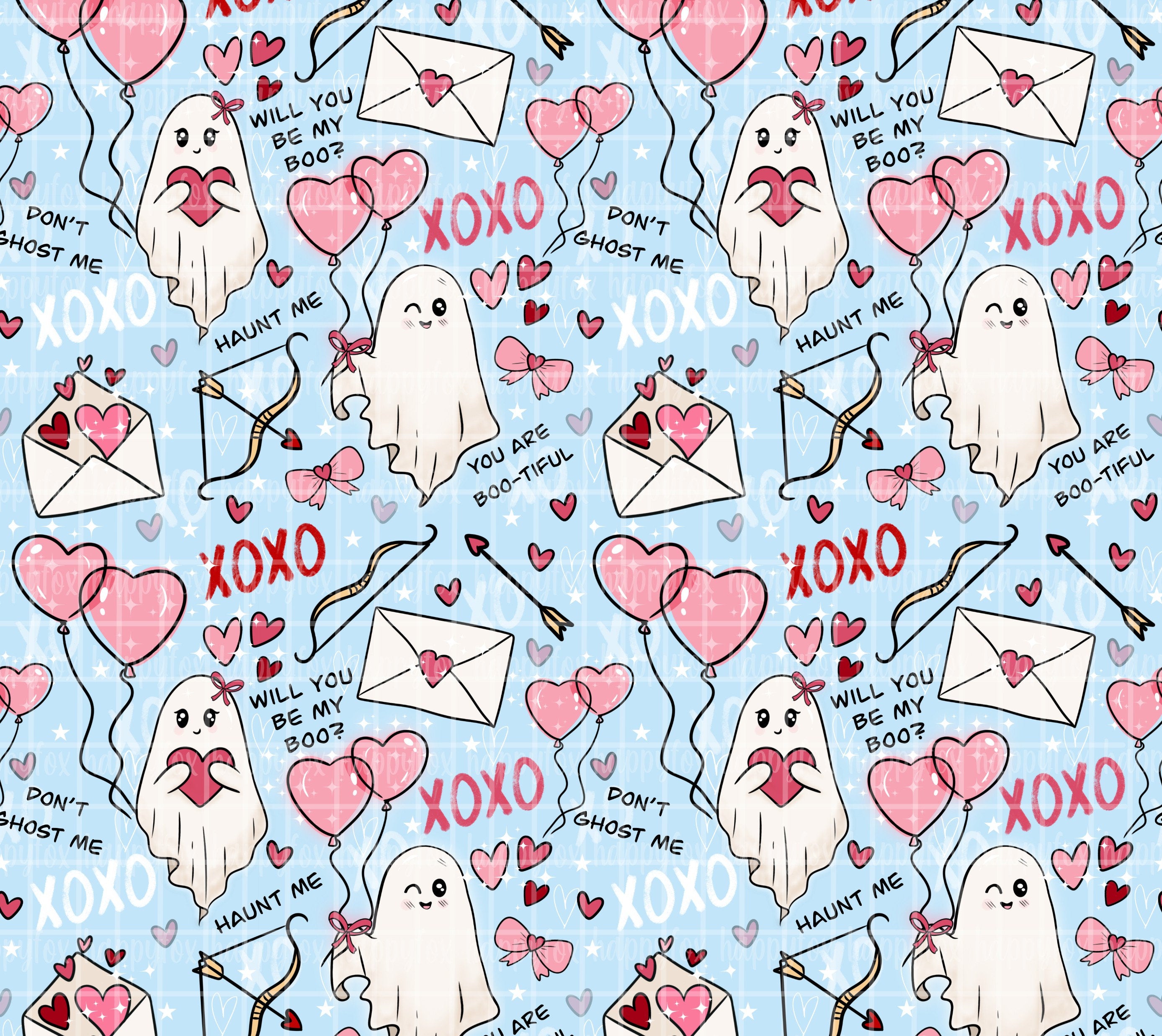 Spooky Valentine 20oz Skinny Tumbler Wrap Sublimation 300 DPI Straight Tumbler Wrap PNG Seamless Digital Wrap Cute Ghosts Be My Boo