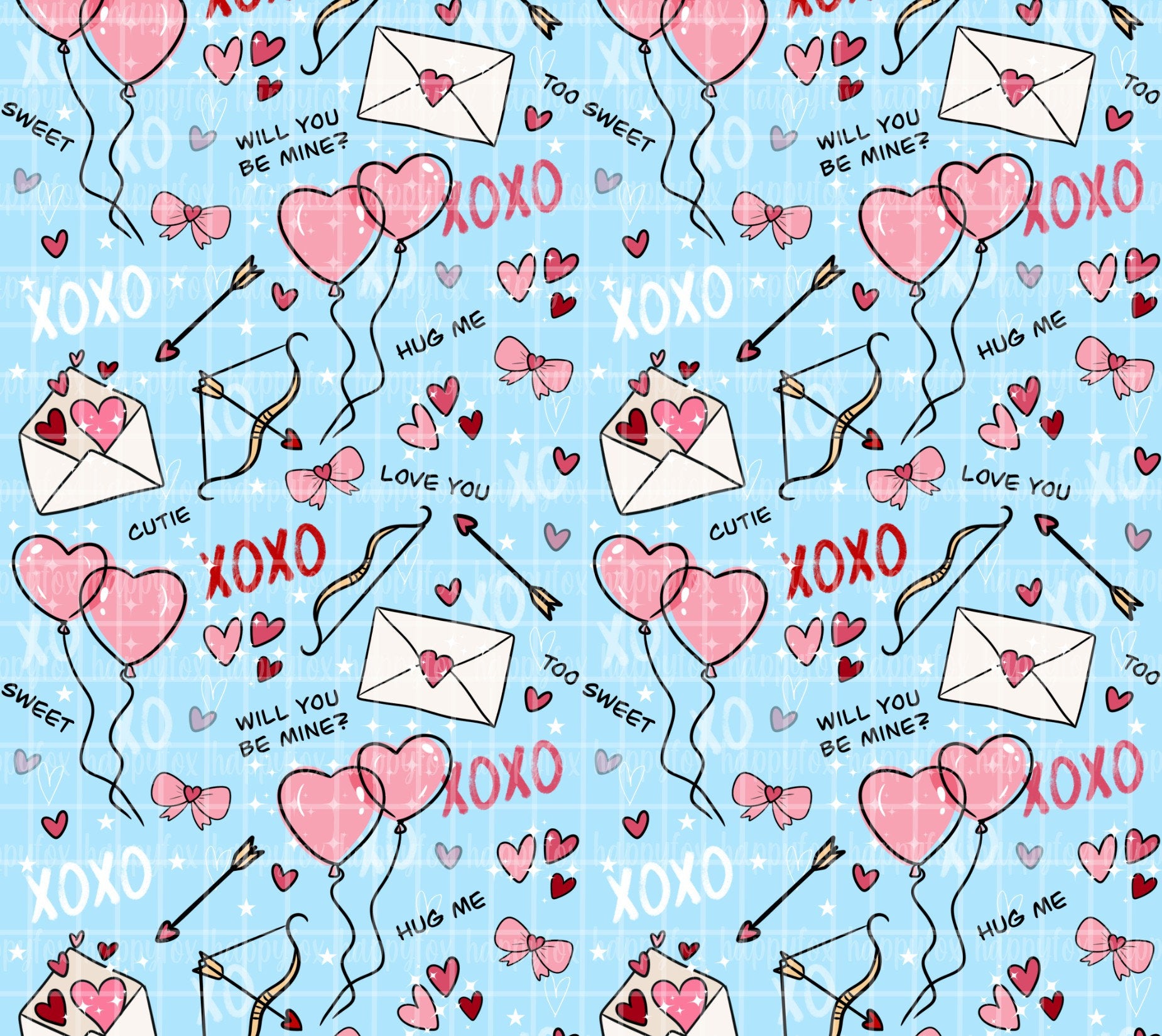 Cute Valentines Day 20oz Skinny Tumbler Wrap Sublimation Design, 300 DPI Straight Tumbler Wrap, Seamless Love Letter Tumbler Wrap Blue