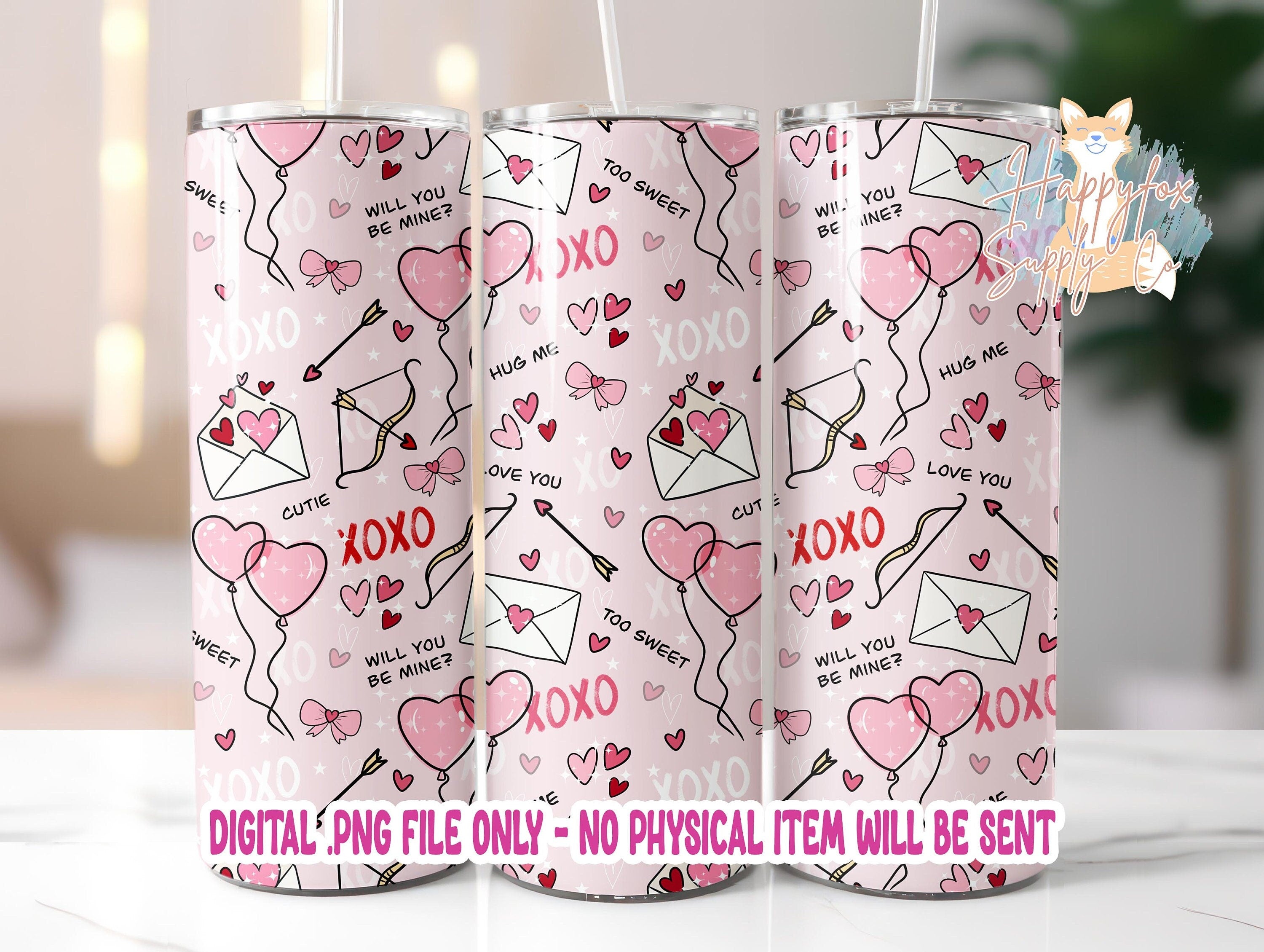Cute Valentines Day 20oz Skinny Tumbler Wrap Sublimation Design, 300 DPI Straight Tumbler Wrap, Seamless Love Letter Tumbler Wrap Pink