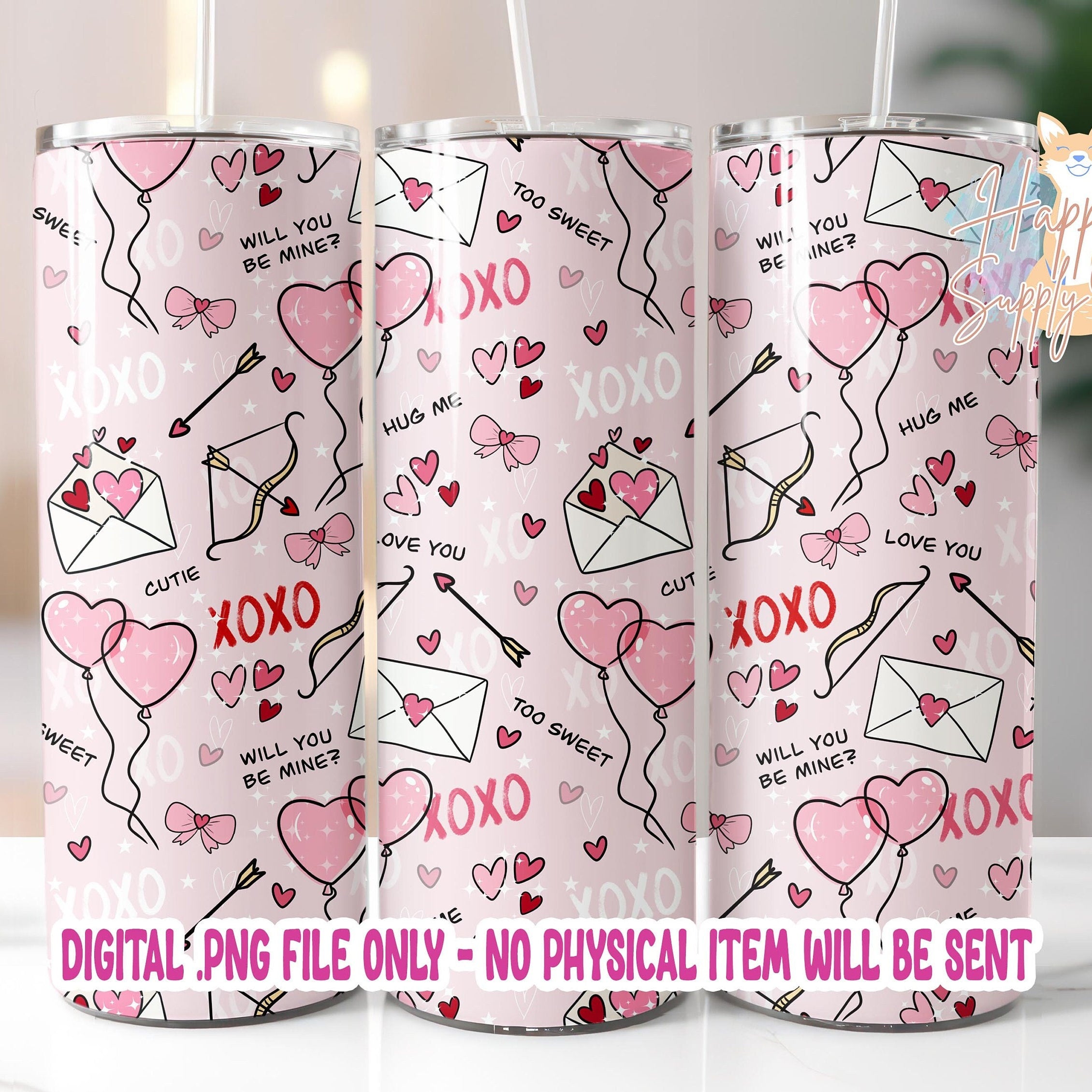 Cute Valentines Day 20oz Skinny Tumbler Wrap Sublimation Design, 300 DPI Straight Tumbler Wrap, Seamless Love Letter Tumbler Wrap Pink
