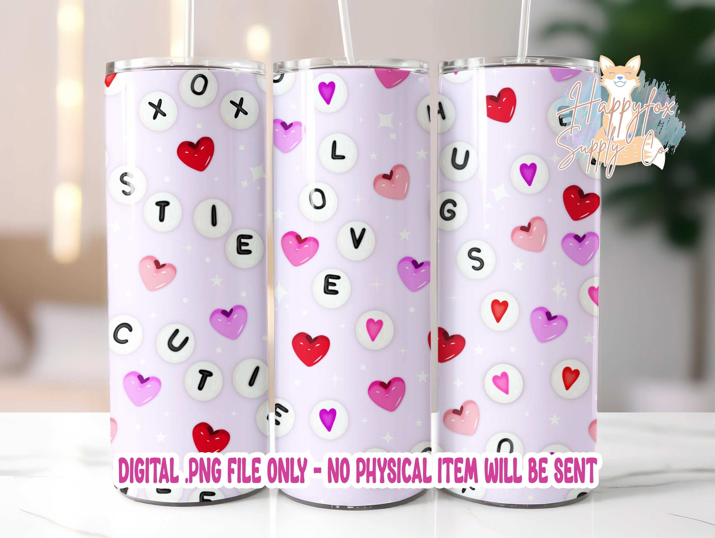 Seamless Valentine Friendship Beads XOXO 20oz Skinny Tumbler Wrap Sublimation 300 DPI Straight Tumbler Wrap PNG Valentines Day Digital Wrap