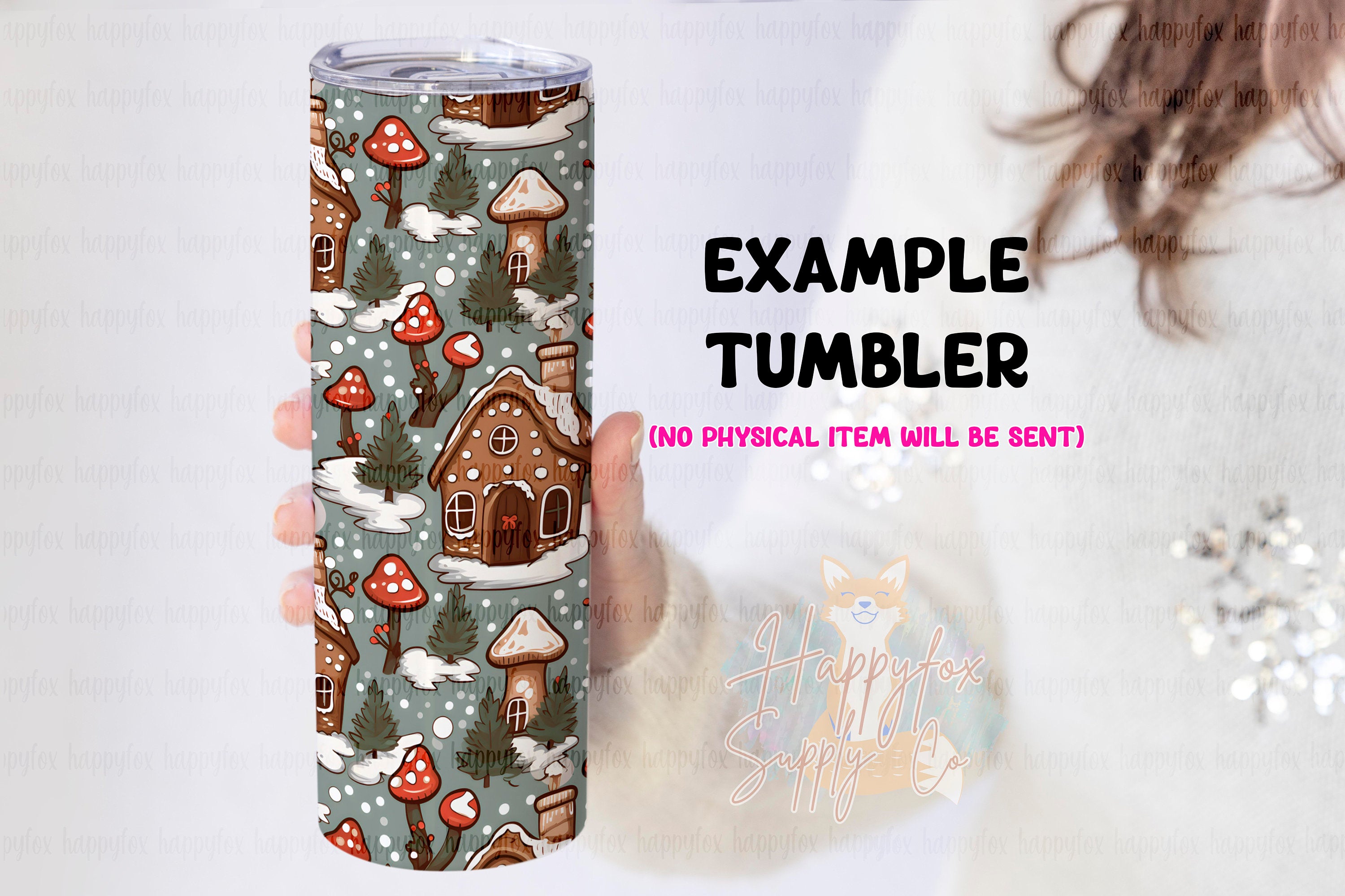 Seamless Gingerbread Mushrooms 20oz Skinny Tumbler Wrap Sublimation 300 DPI Straight Tumbler Wrap PNG Cottagecore Digital Wrap Christmas