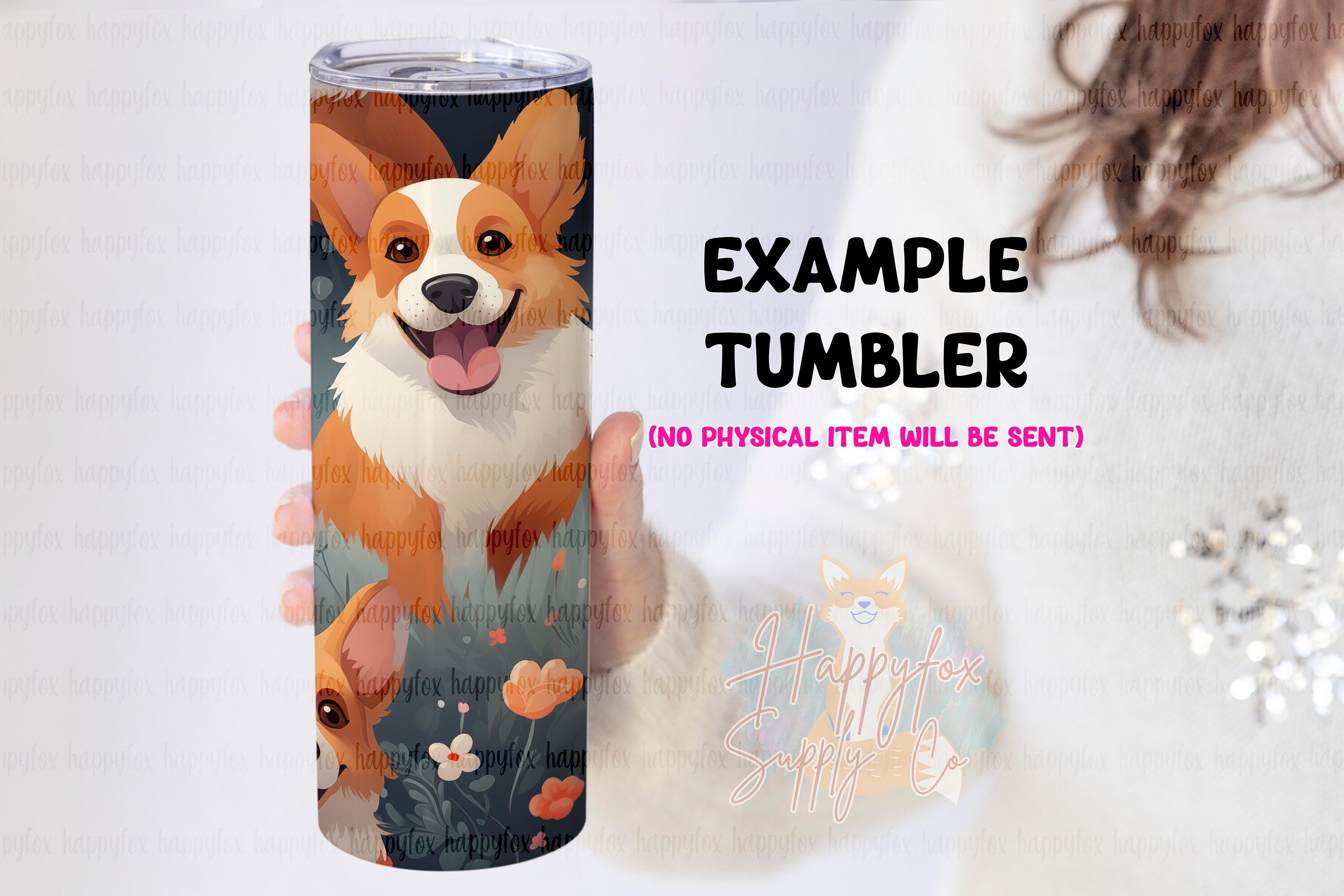 Cute Corgis Floral 20oz Skinny Tumbler Wrap Sublimation 300 DPI Straight Tumbler Wrap PNG Valentines Day Digital Wrap Happy Dogs Corgi Lover
