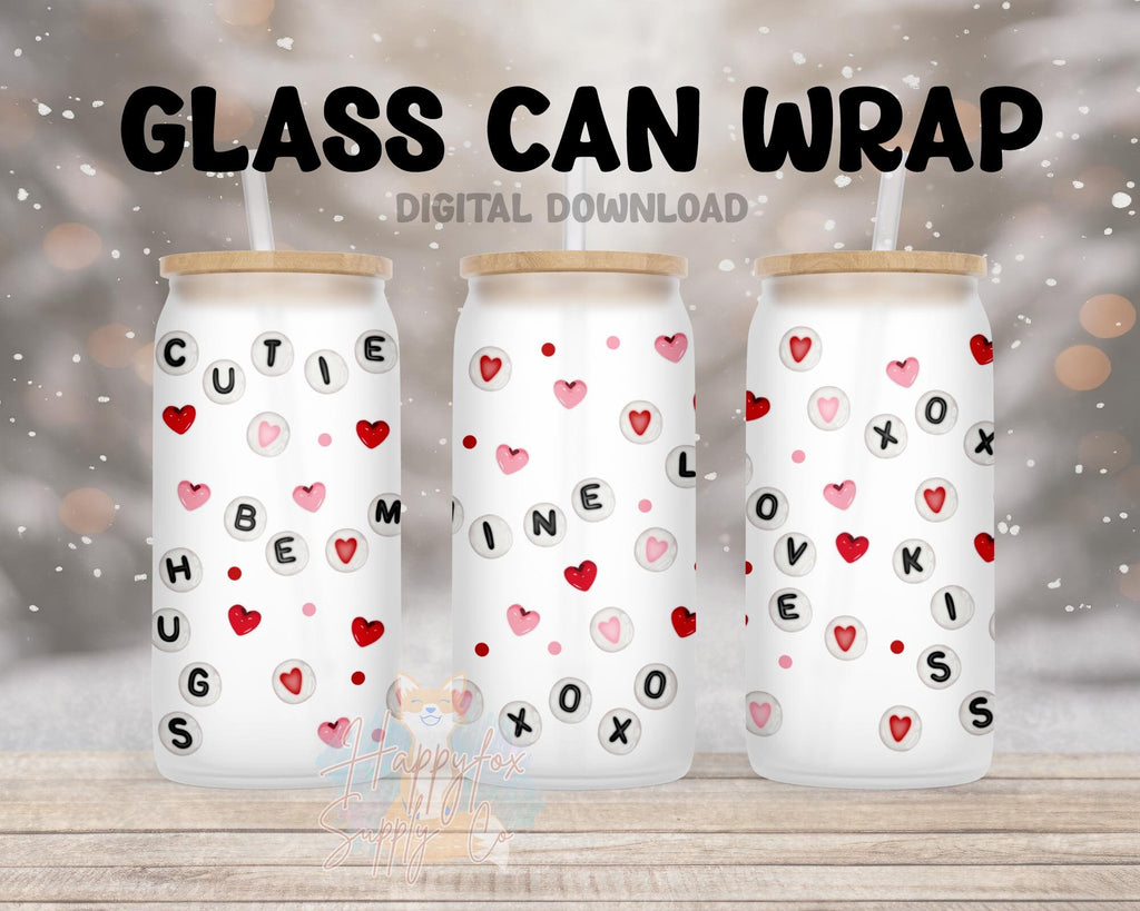 Digital Download 16oz Glass Can Wrap 300 DPI .PNG Valentine Beads UVDTF Sublimation Printed Vinyl Transparent 16oz Wrap Friendship Beads