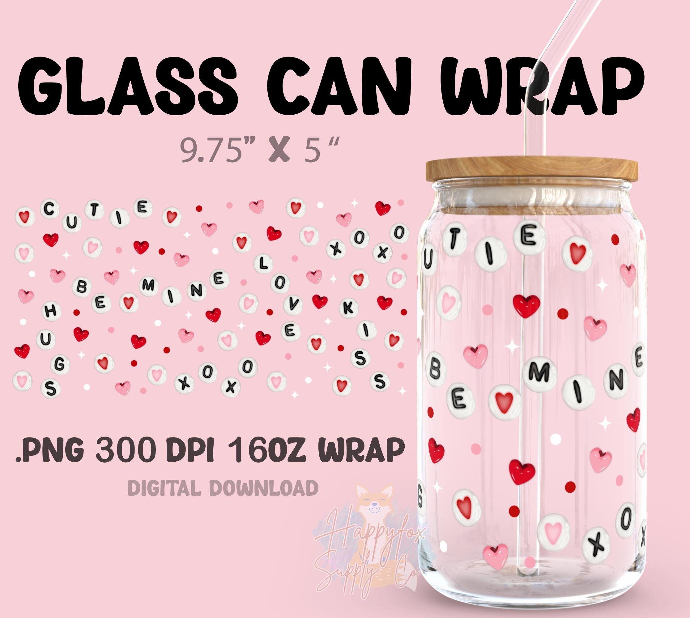 Digital Download 16oz Glass Can Wrap 300 DPI .PNG Valentine Beads UVDTF Sublimation Printed Vinyl Transparent 16oz Wrap Friendship Beads