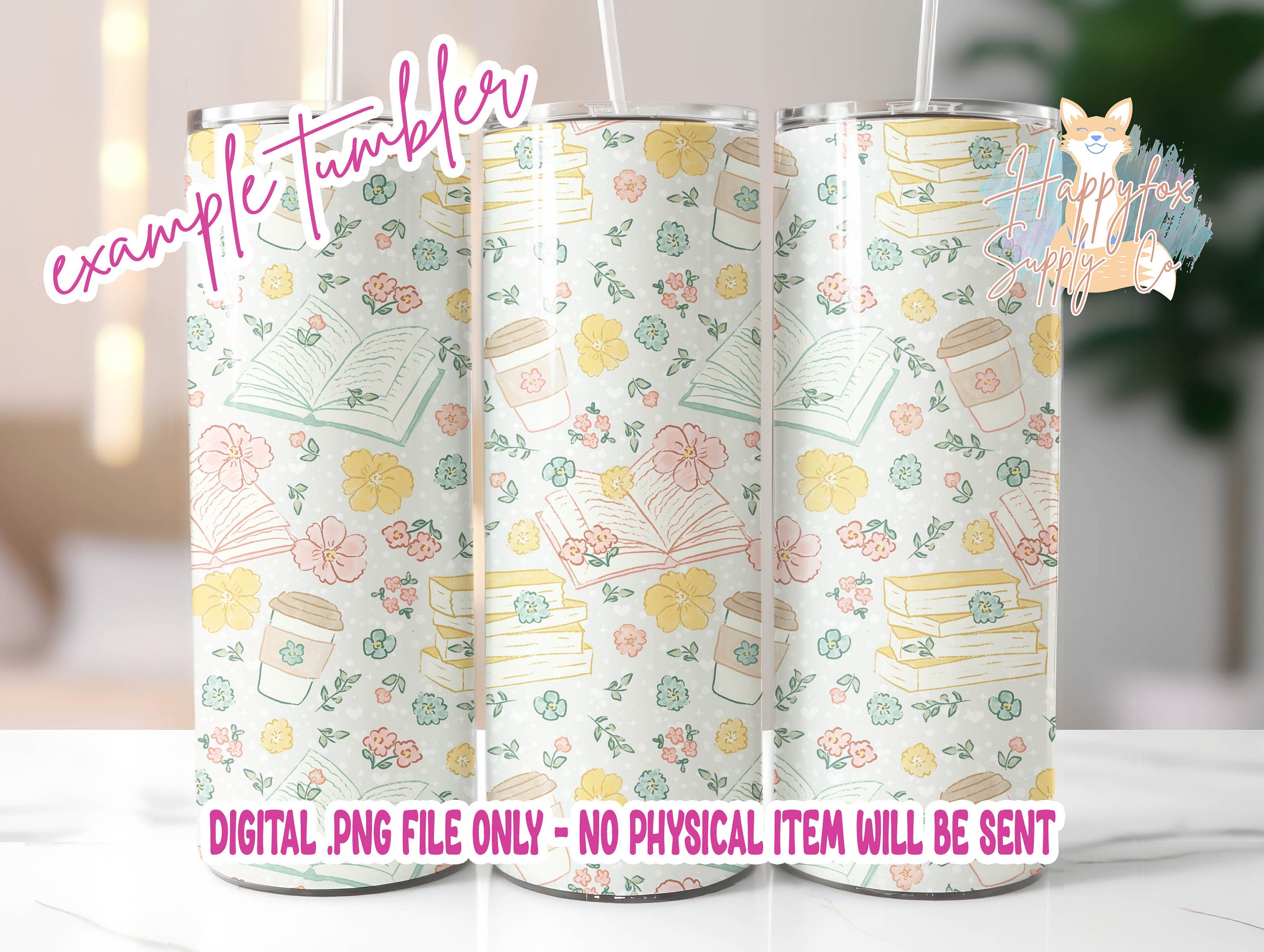 Digital File Bookish Coffee Lover Tumbler Wrap JPG Files For Tumblers Seamless Wrap Tumbler Wrap | Digital Wrap Sublimation Bookish Spring