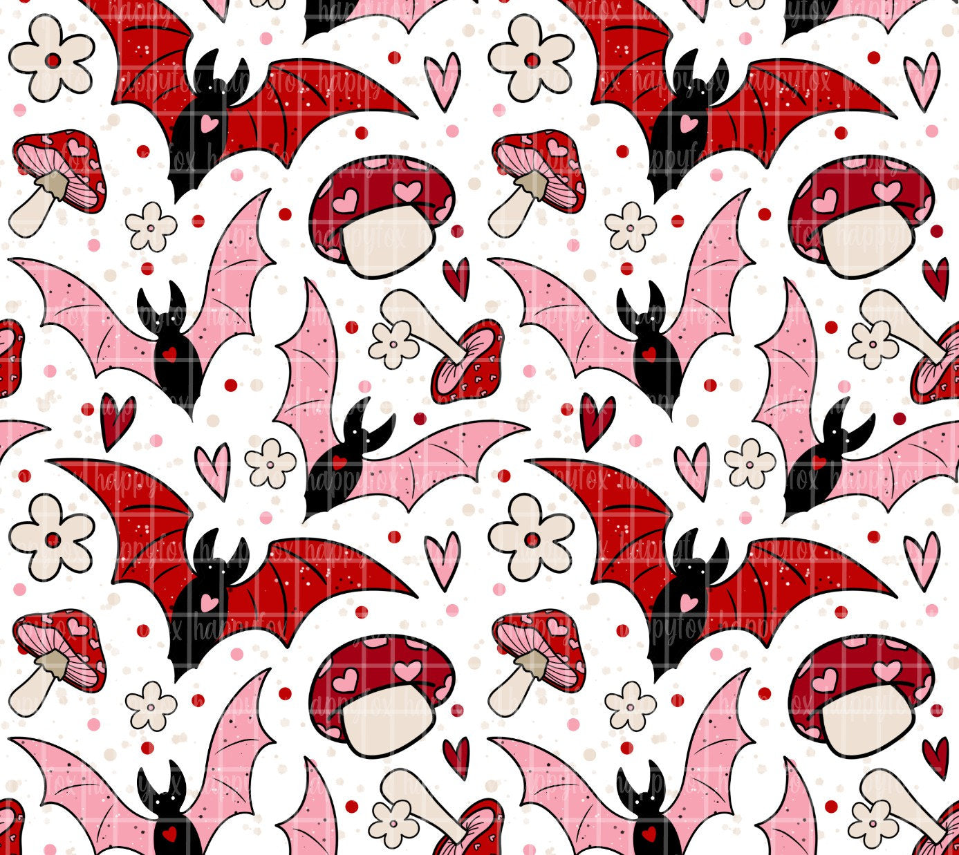 Spooky Valentine 20oz Skinny Tumbler Wrap Sublimation 300 DPI Straight Tumbler Wrap PNG Seamless Digital Wrap Bats Mushrooms Daisies