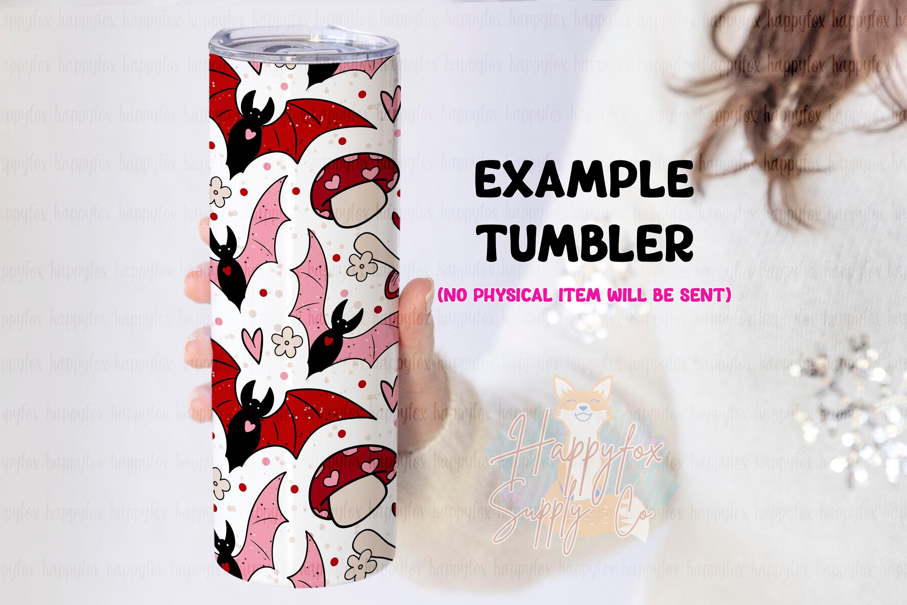 Spooky Valentine 20oz Skinny Tumbler Wrap Sublimation 300 DPI Straight Tumbler Wrap PNG Seamless Digital Wrap Bats Mushrooms Daisies