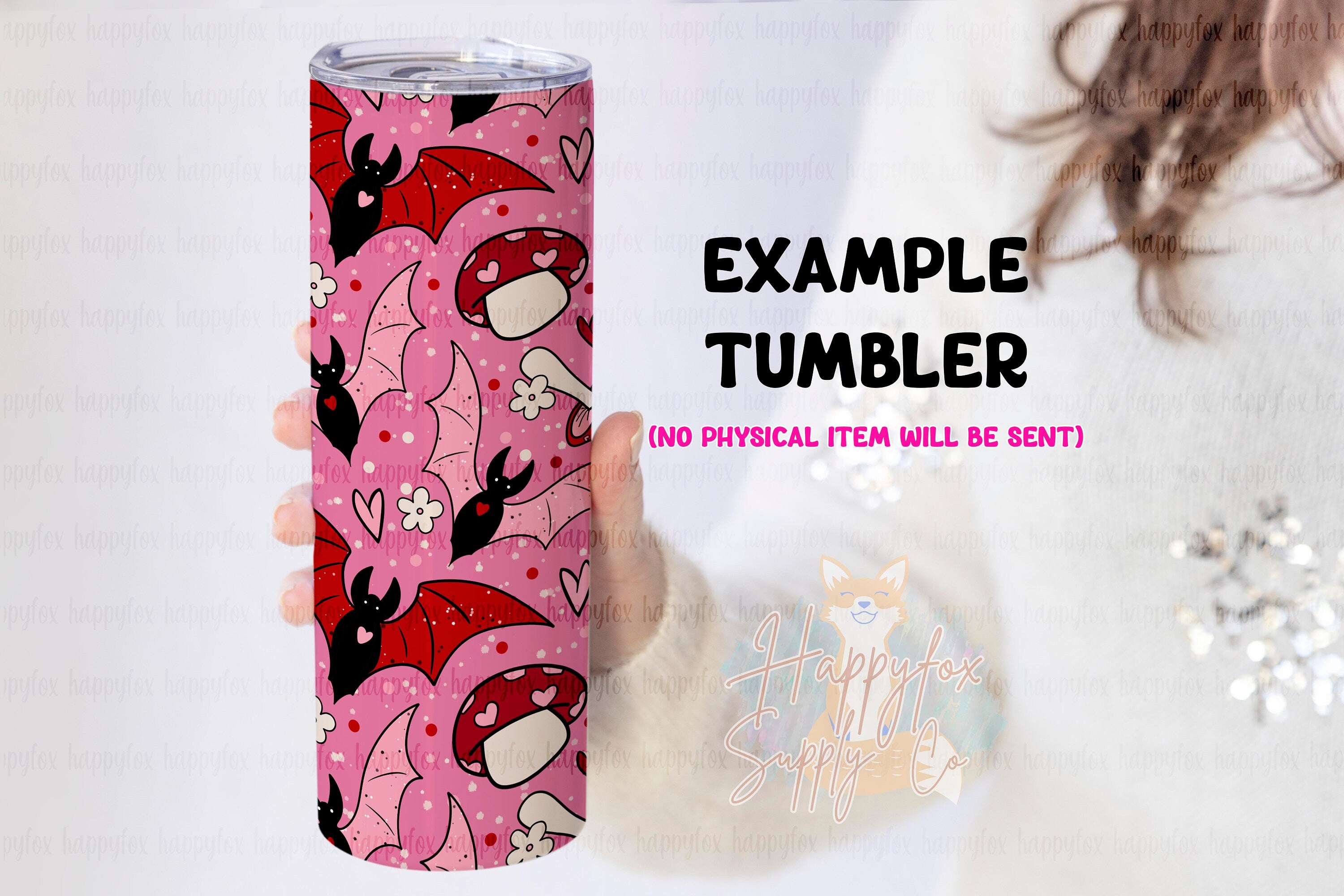 Spooky Valentine 20oz Skinny Tumbler Wrap Sublimation 300 DPI Straight Tumbler Wrap PNG Seamless Digital Wrap Bats Mushrooms Daisies Pink