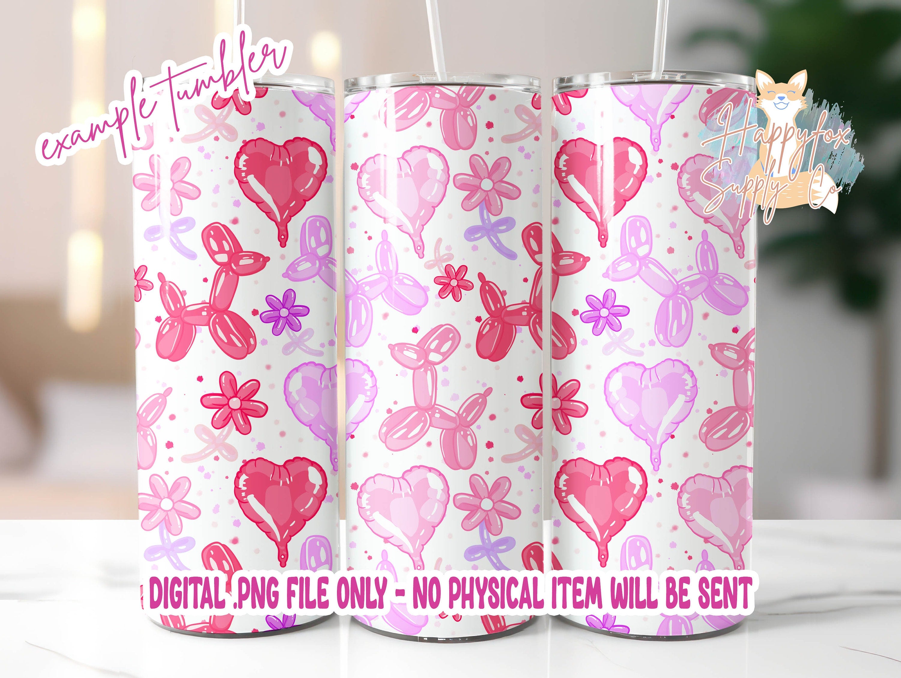 Digital File Balloon Animals Tumbler Wrap JPG Files For Tumblers Seamless Wrap Tumbler Wrap | Digital Wrap Sublimation Valentine Kids Dog
