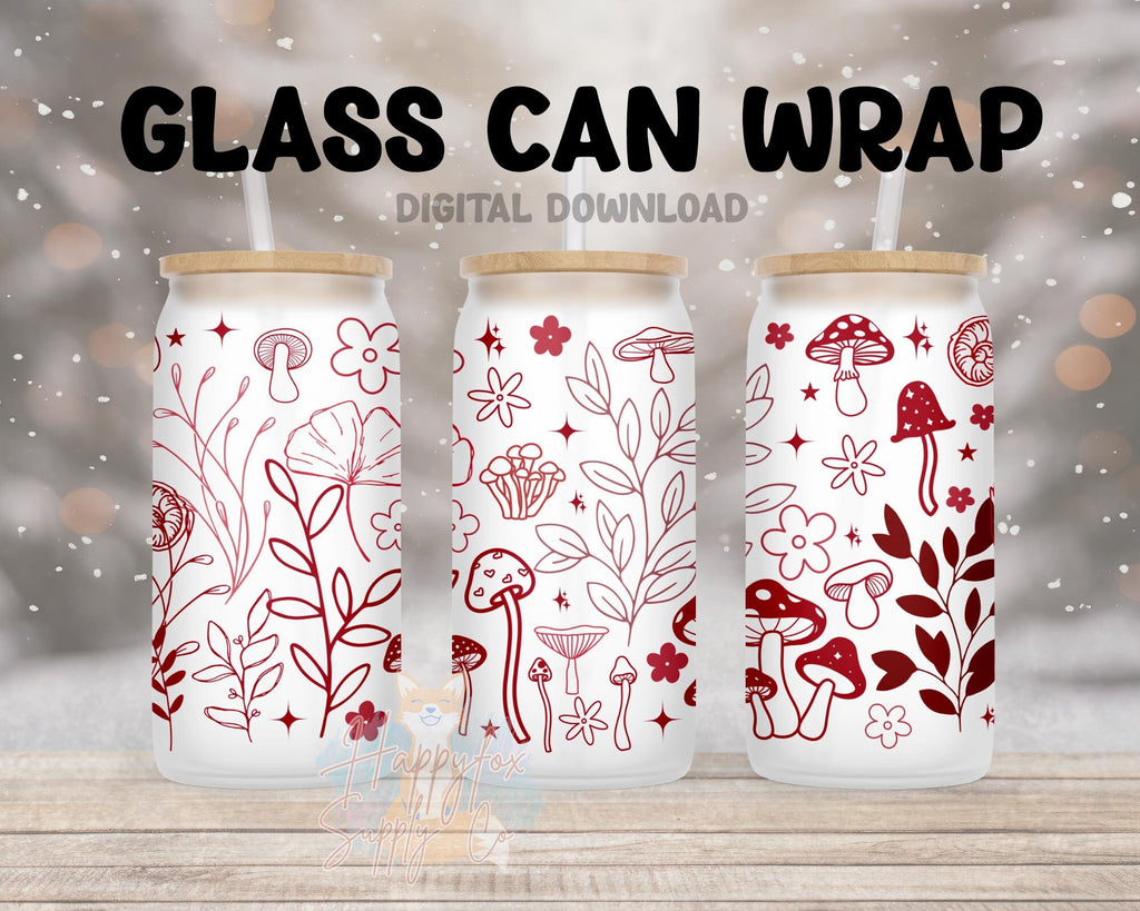 Digital Download 16oz Glass Can Wrap 300 DPI .PNG Mushroom Garden UVDTF Sublimation Printed Vinyl Transparent 16oz Wrap Cottagecore Wrap