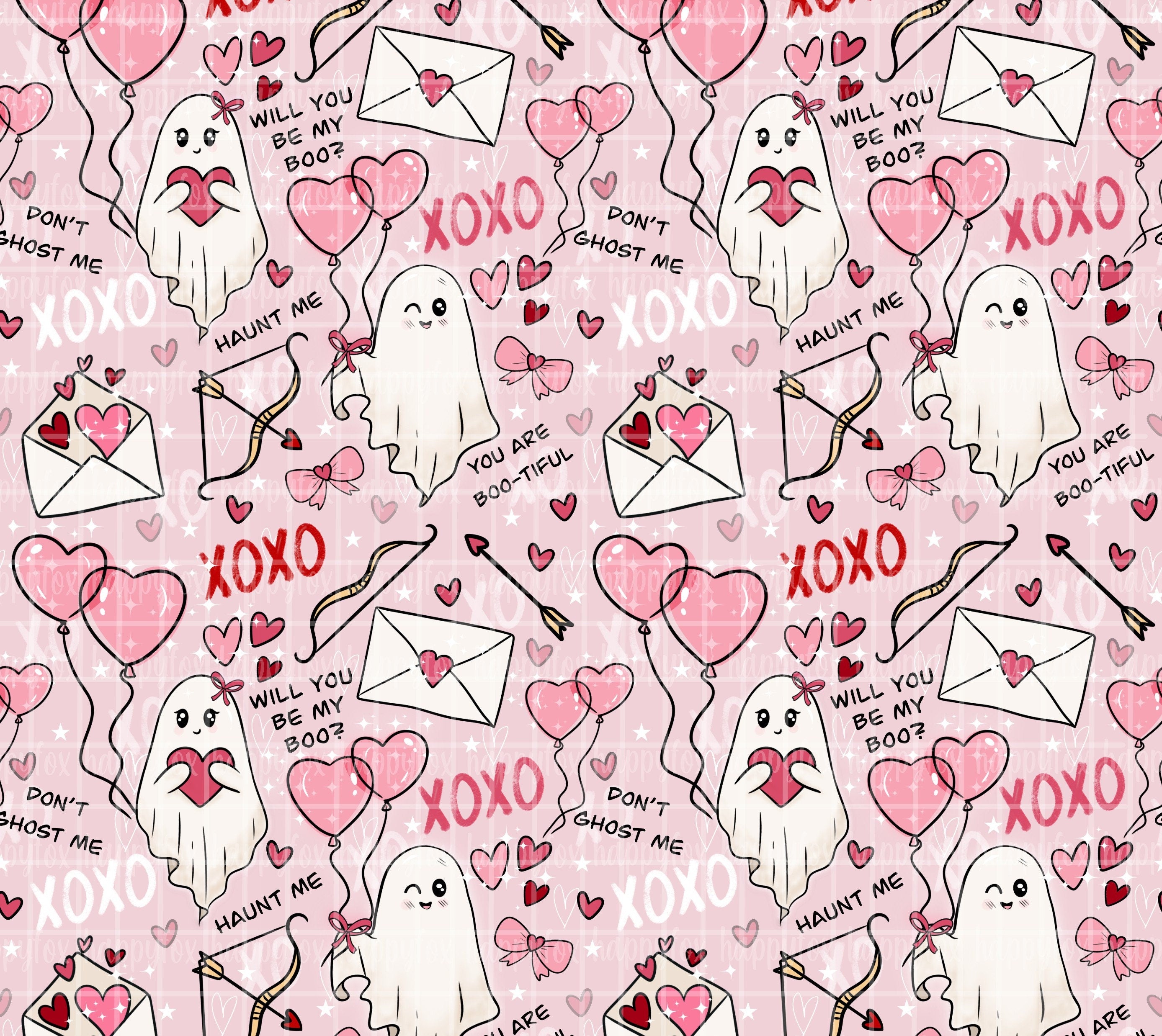 Spooky Valentine 20oz Skinny Tumbler Wrap Sublimation 300 DPI Straight Tumbler Wrap PNG Seamless Digital Wrap Cute Ghosts Be My Boo