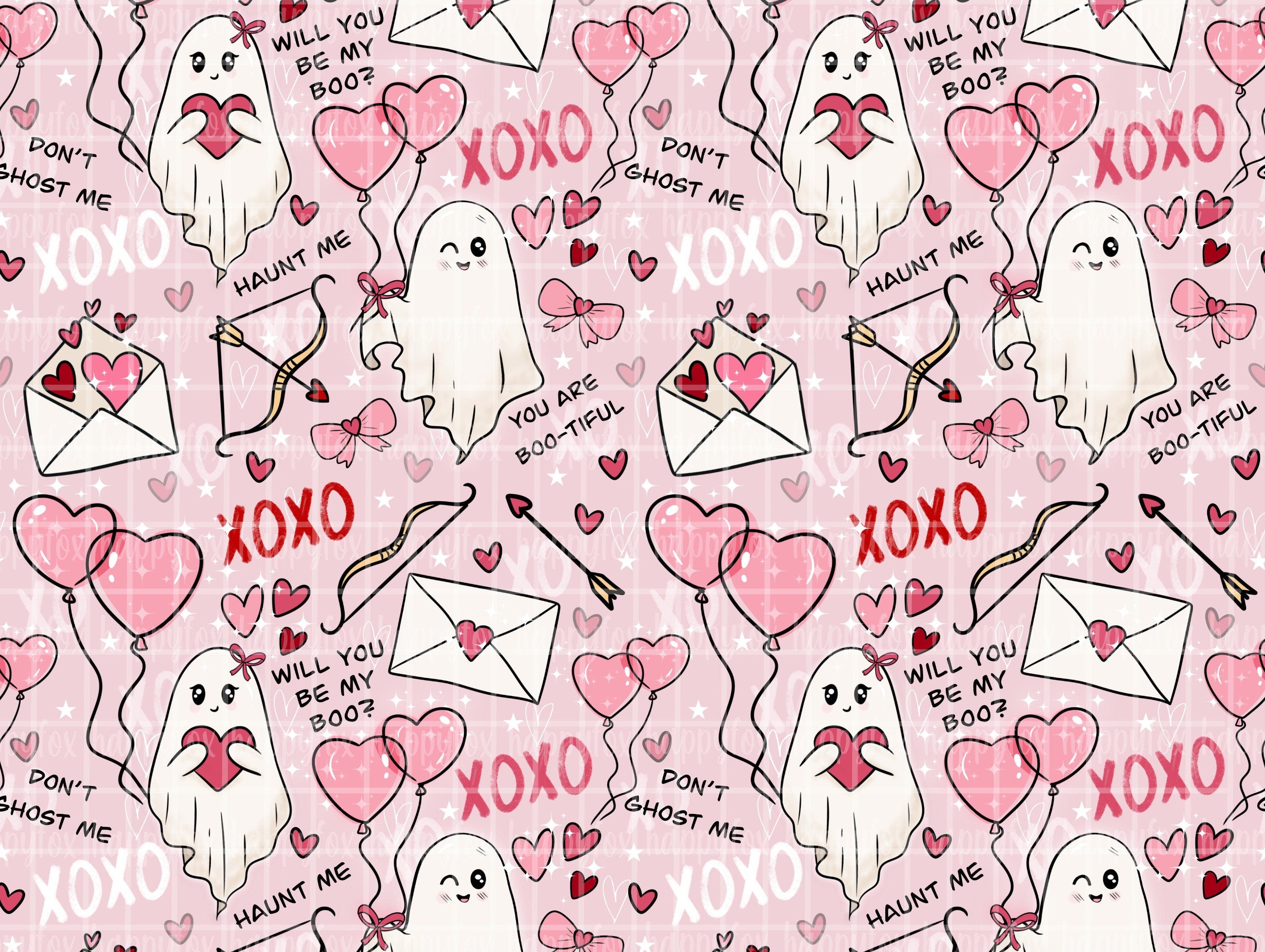 Spooky Valentine 20oz Skinny Tumbler Wrap Sublimation 300 DPI Straight Tumbler Wrap PNG Seamless Digital Wrap Cute Ghosts Be My Boo
