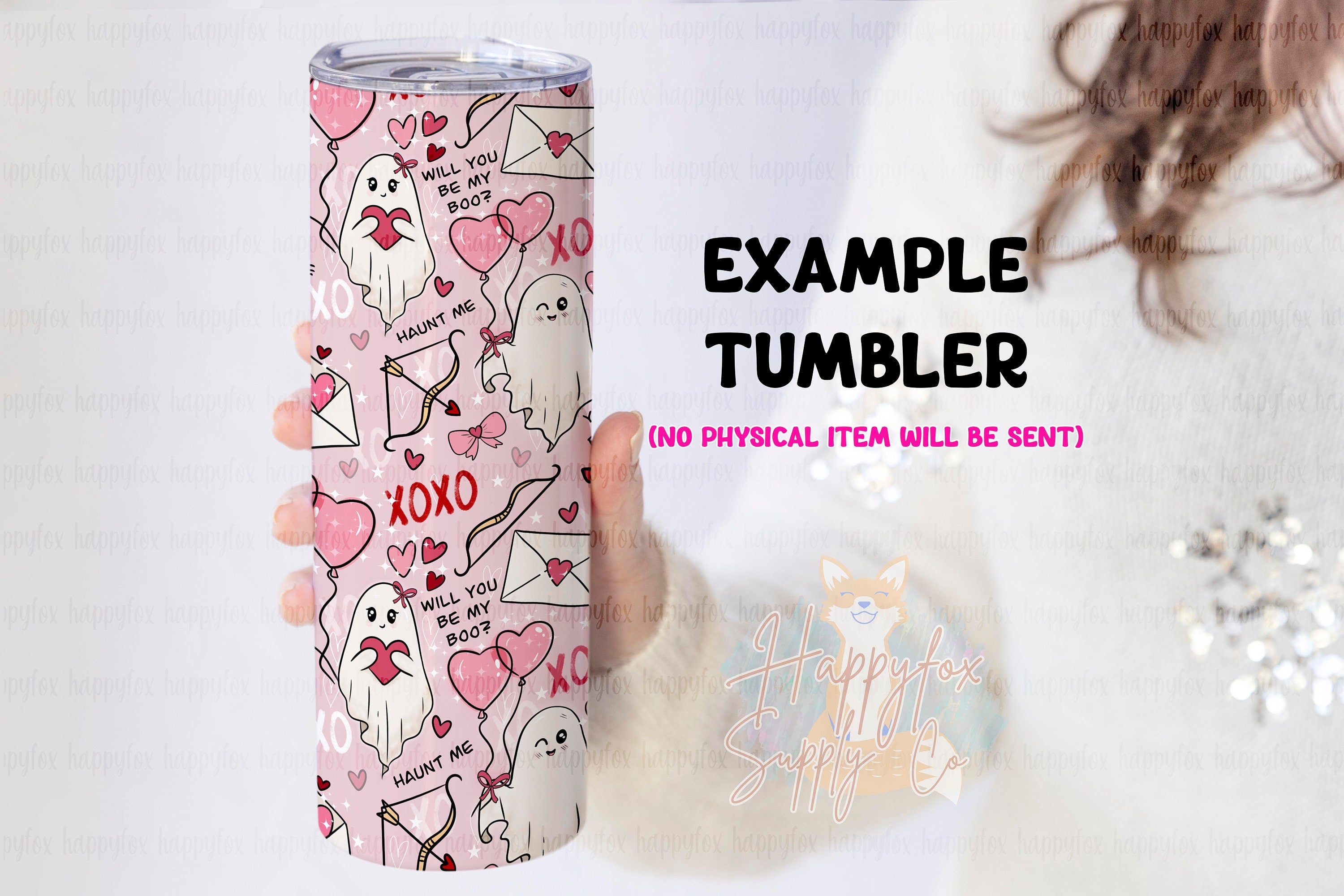 Spooky Valentine 20oz Skinny Tumbler Wrap Sublimation 300 DPI Straight Tumbler Wrap PNG Seamless Digital Wrap Cute Ghosts Be My Boo