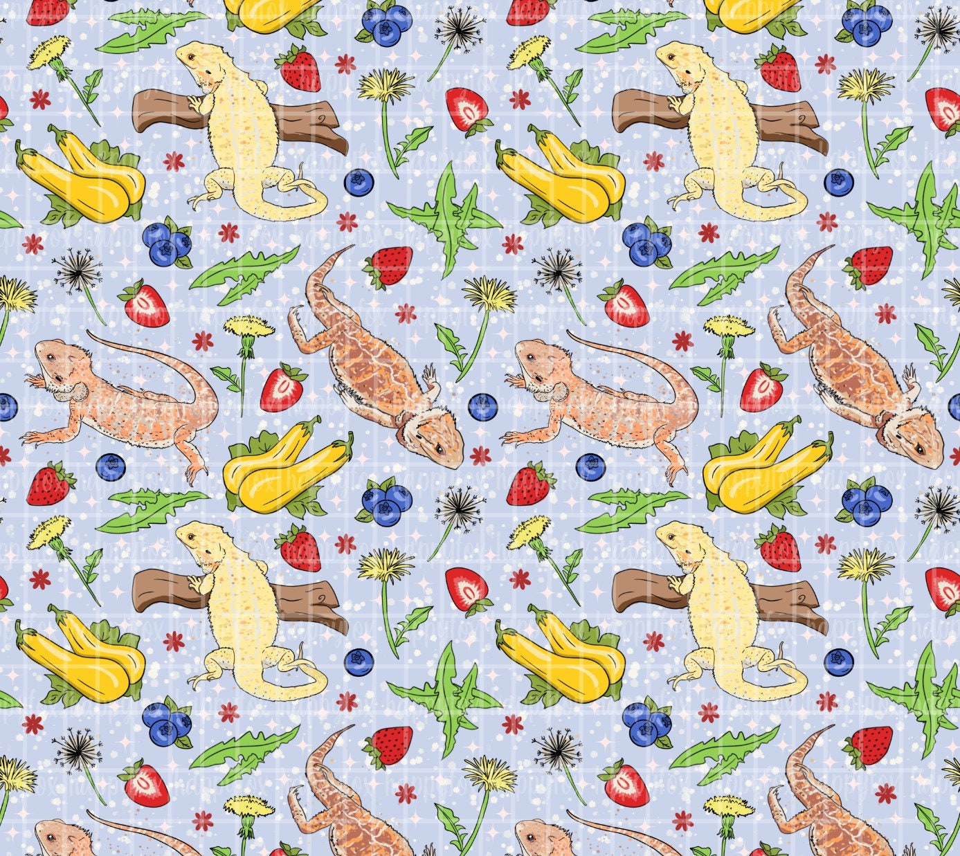 Bearded Dragons Blue Fruits 20oz Skinny Tumbler Wrap Sublimation Design, 300 DPI Straight Tumbler Wrap, Seamless Beardie PNG File