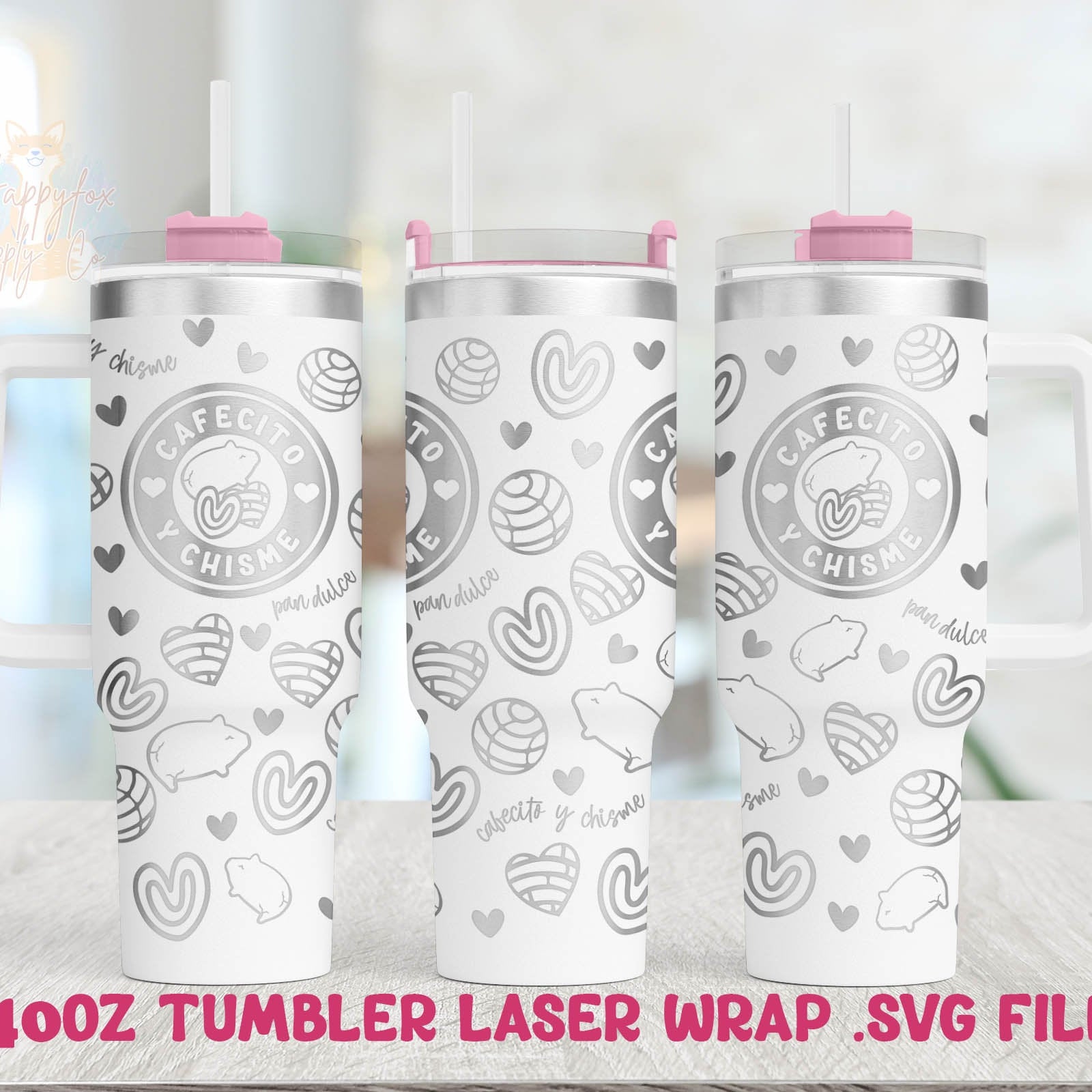 40oz Engraving .SVG File for Lasers Laser Engraved Tumbler Wrap Cafecito Y Chisme Concha Pan Dulce .SVG Tumbler Wrap