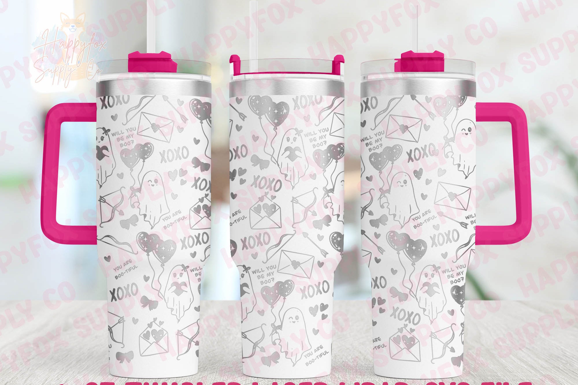 40oz Engraving .SVG File for Lasers Laser Engraved Tumbler Wrap Be My Boo Valentine Ghosts Spooky Valentine Cute XOXO .SVG Tumbler Wrap