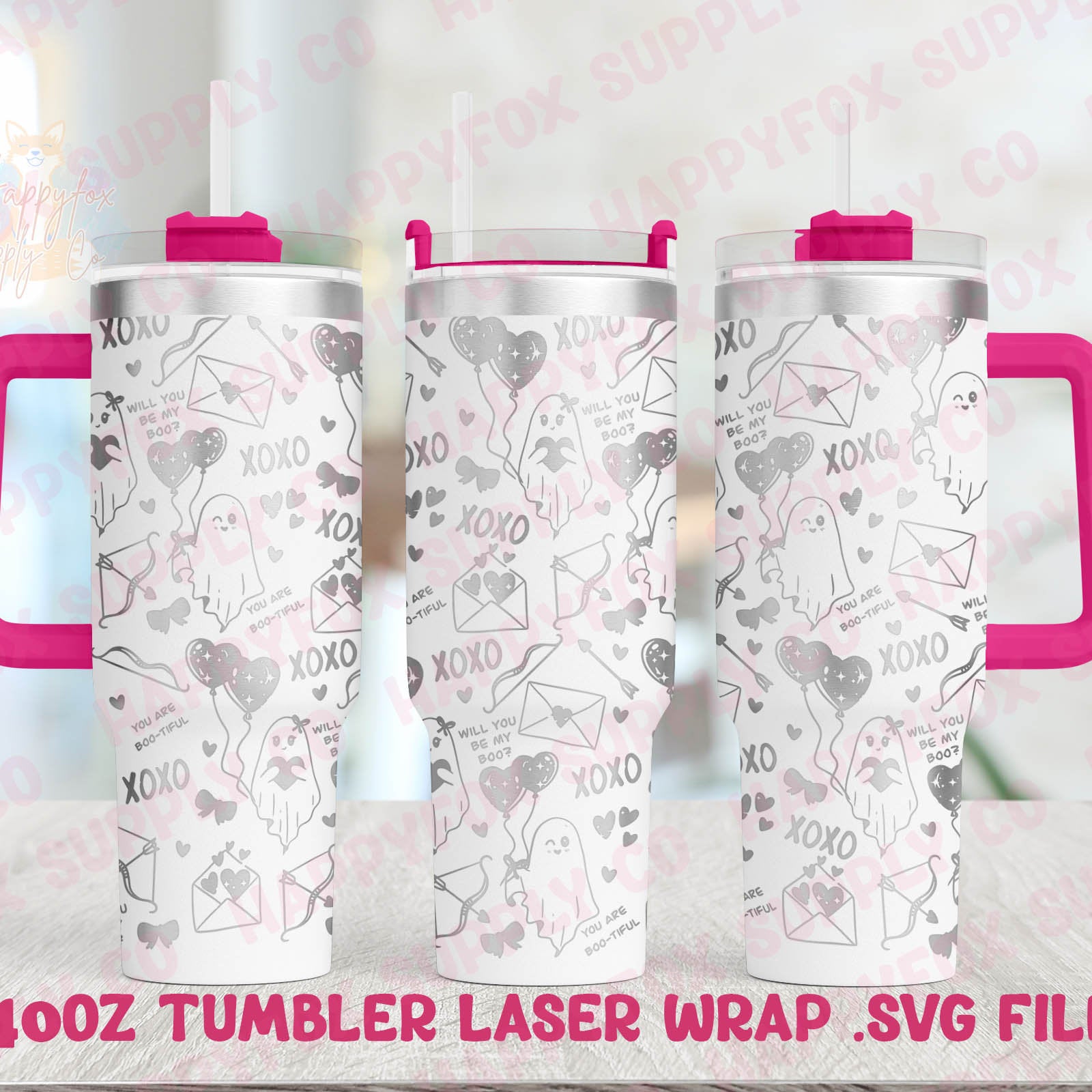 40oz Engraving .SVG File for Lasers Laser Engraved Tumbler Wrap Be My Boo Valentine Ghosts Spooky Valentine Cute XOXO .SVG Tumbler Wrap