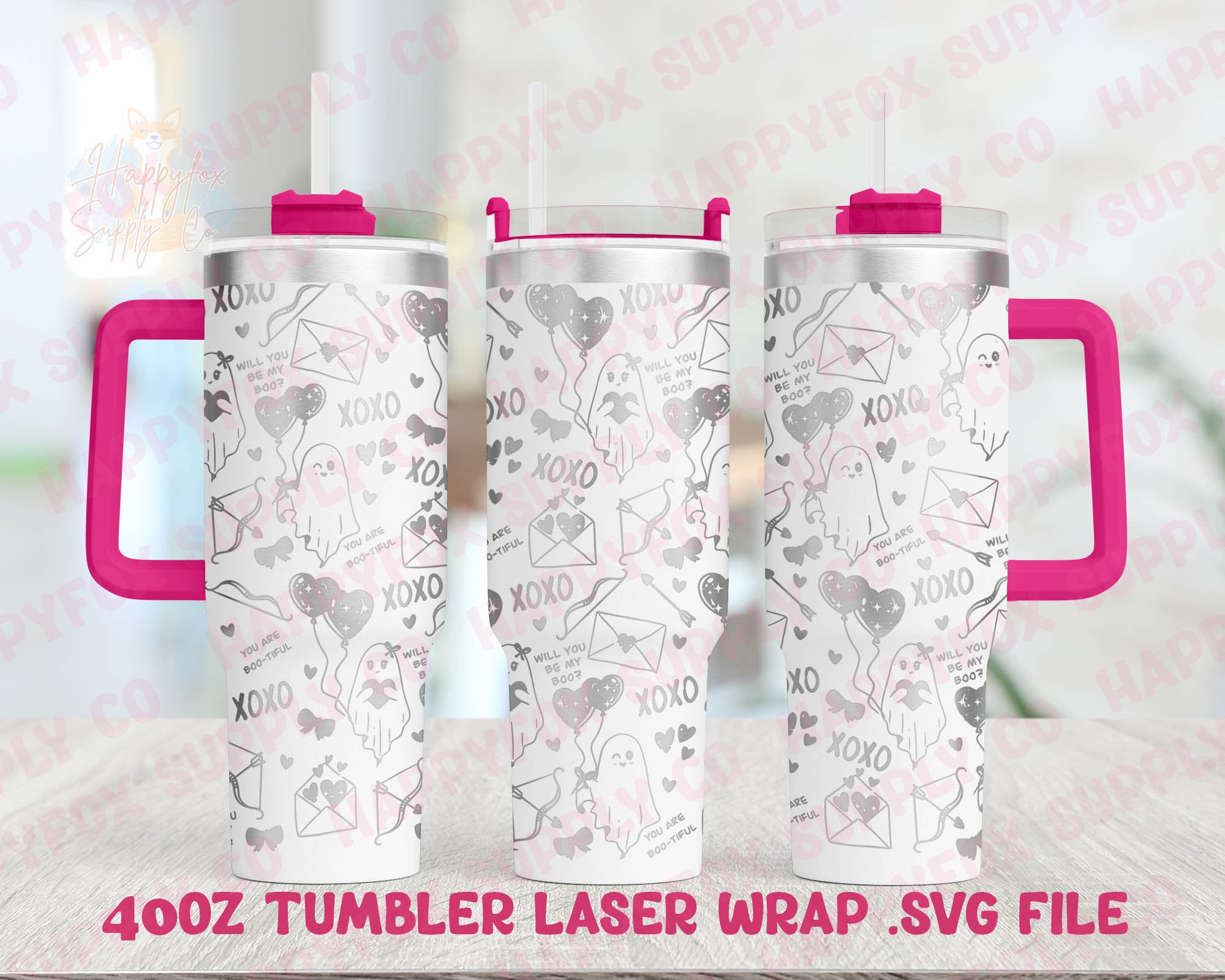 40oz Engraving .SVG File for Lasers Laser Engraved Tumbler Wrap Be My Boo Valentine Ghosts Spooky Valentine Cute XOXO .SVG Tumbler Wrap