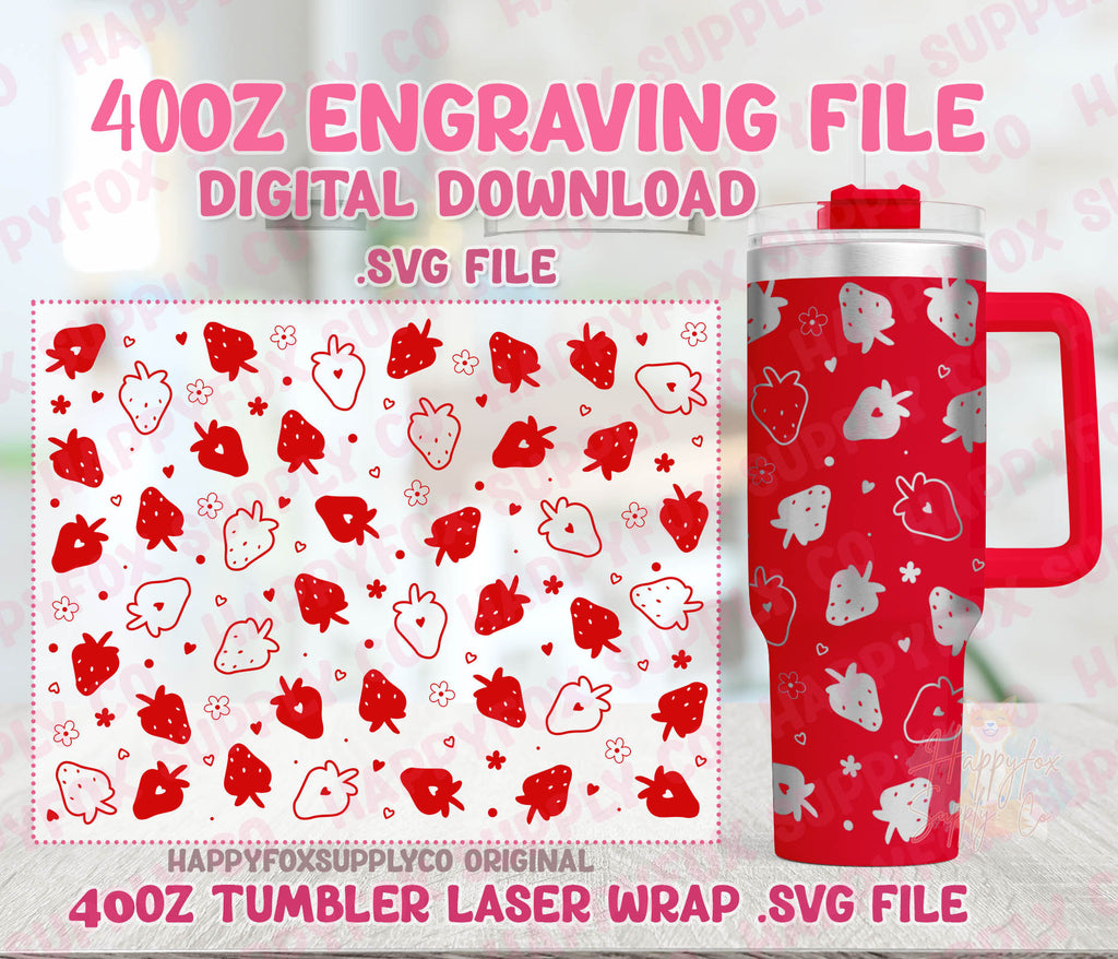 40oz Engraving .SVG File for Lasers Laser Engraved Tumbler Wrap Strawberries Flowers Retro Hearts Valentine Boho .SVG Tumbler Wrap