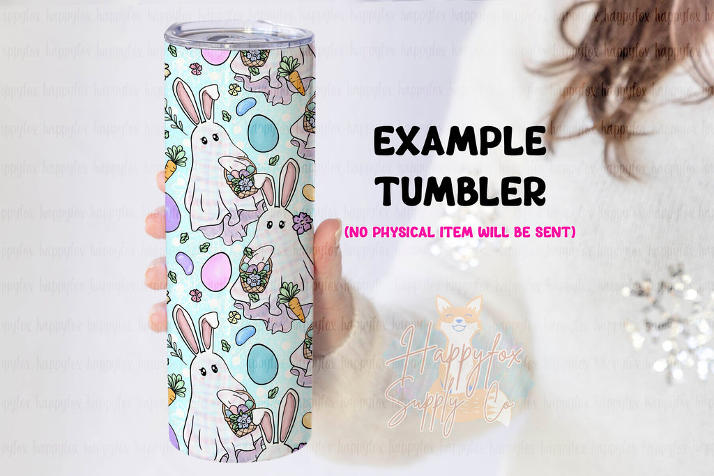 Spooky Easter 20oz Skinny Tumbler Wrap Sublimation 300 DPI Straight Tumbler Wrap PNG Seamless Digital Wrap Cute Ghosts Boo-nies