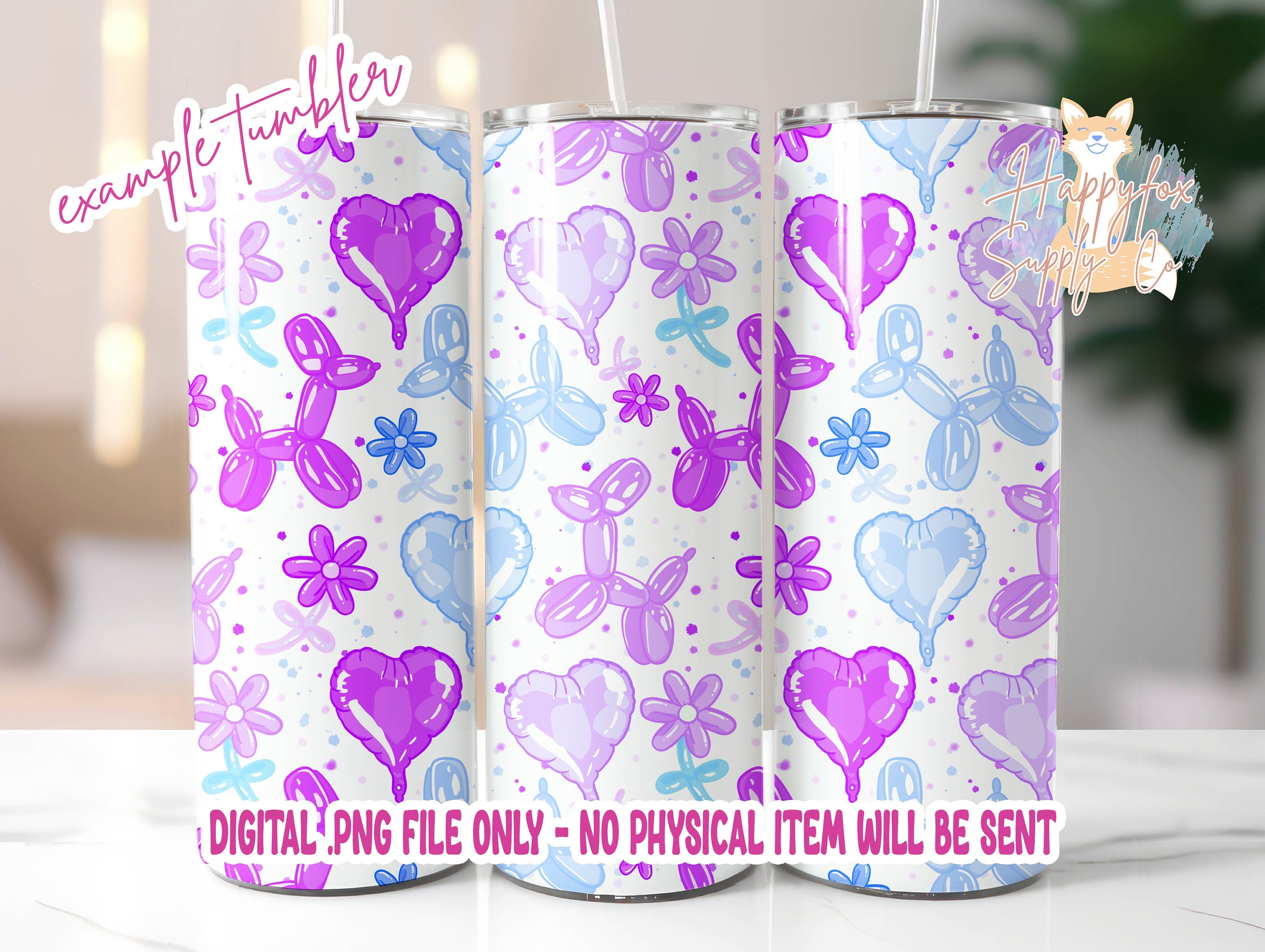 Digital File Balloon Animals Blue Tumbler Wrap JPG Files For Tumblers Seamless Wrap Tumbler Wrap | Digital Wrap Sublimation Valentine Kids
