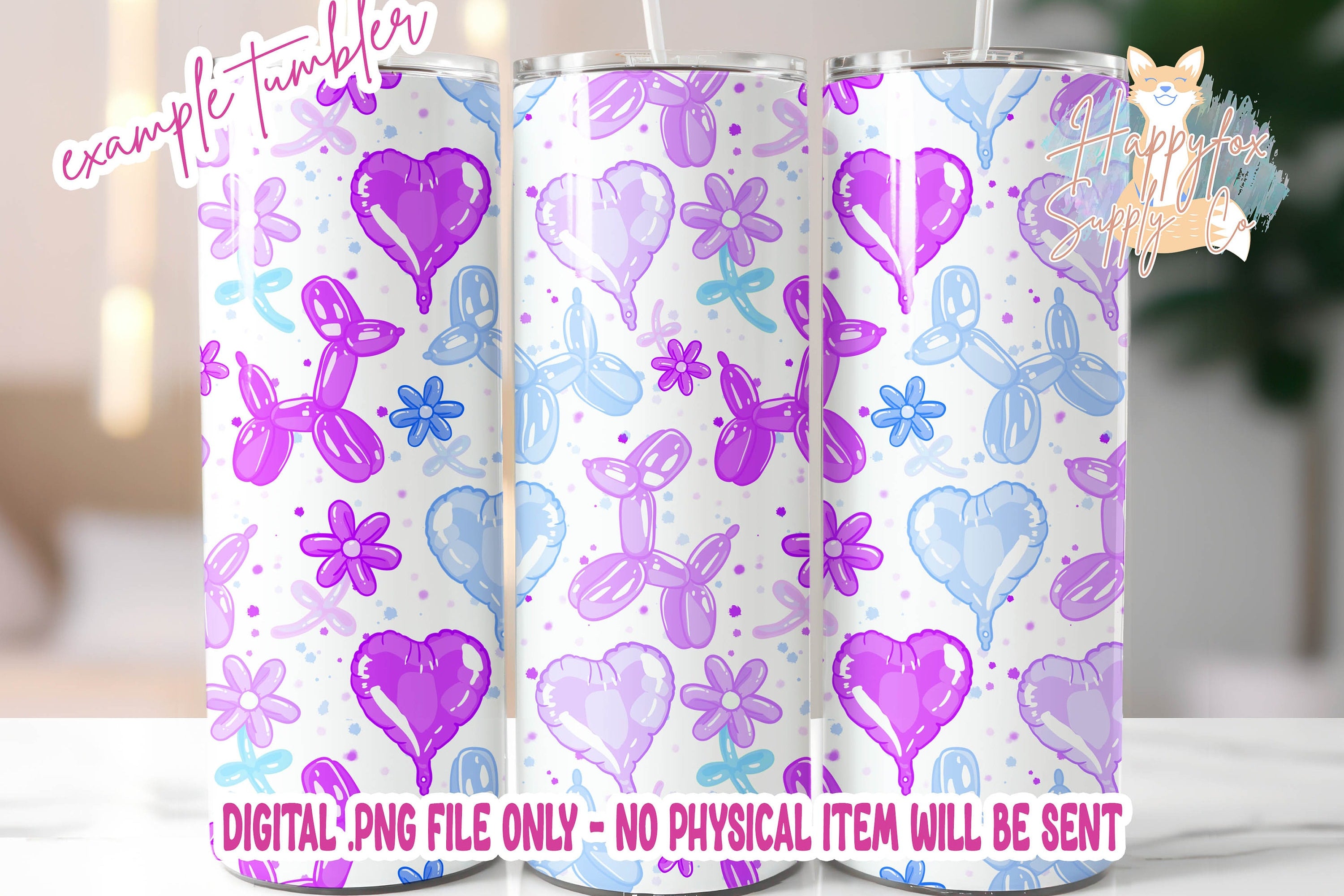 Digital File Balloon Animals Blue Tumbler Wrap JPG Files For Tumblers Seamless Wrap Tumbler Wrap | Digital Wrap Sublimation Valentine Kids