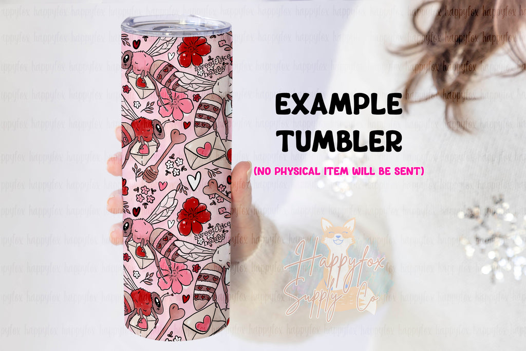 Bee Valentine 20oz Skinny Tumbler Wrap Sublimation 300 DPI Straight Tumbler Wrap PNG Seamless Digital Wrap Cute Bee Mine Love Note Bee Lover