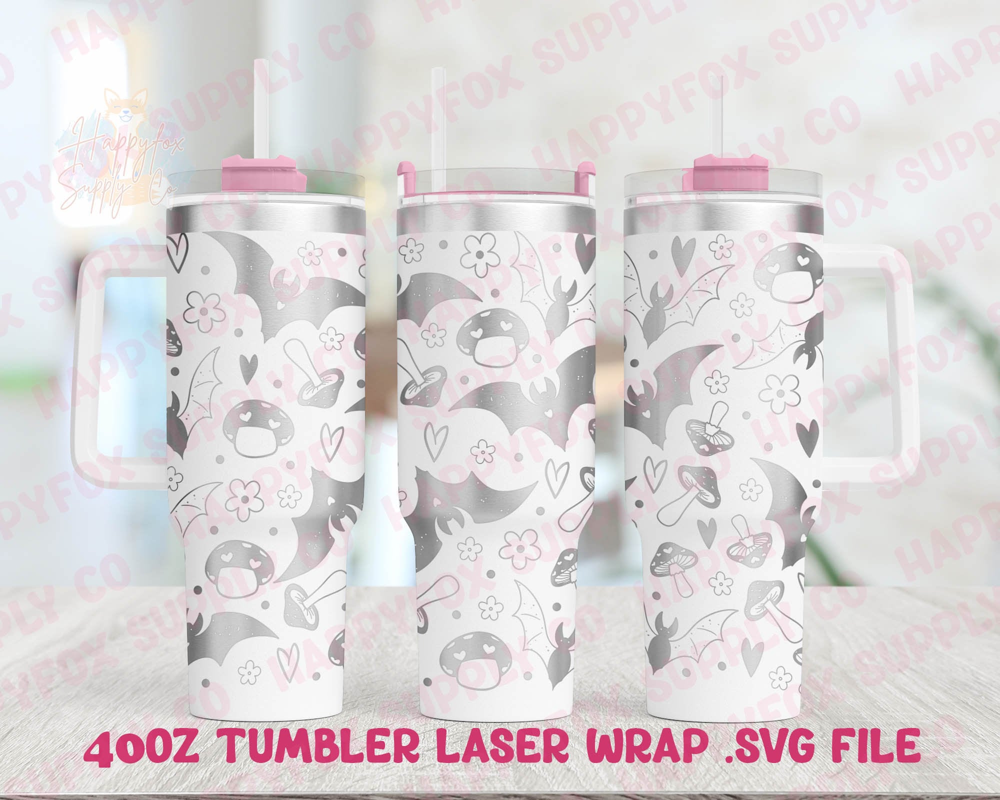 40oz Engraving .SVG File for Lasers Laser Engraved Tumbler Wrap Bats & Mushrooms Hearts Flowers Retro Spooky Cute .SVG Tumbler Wrap