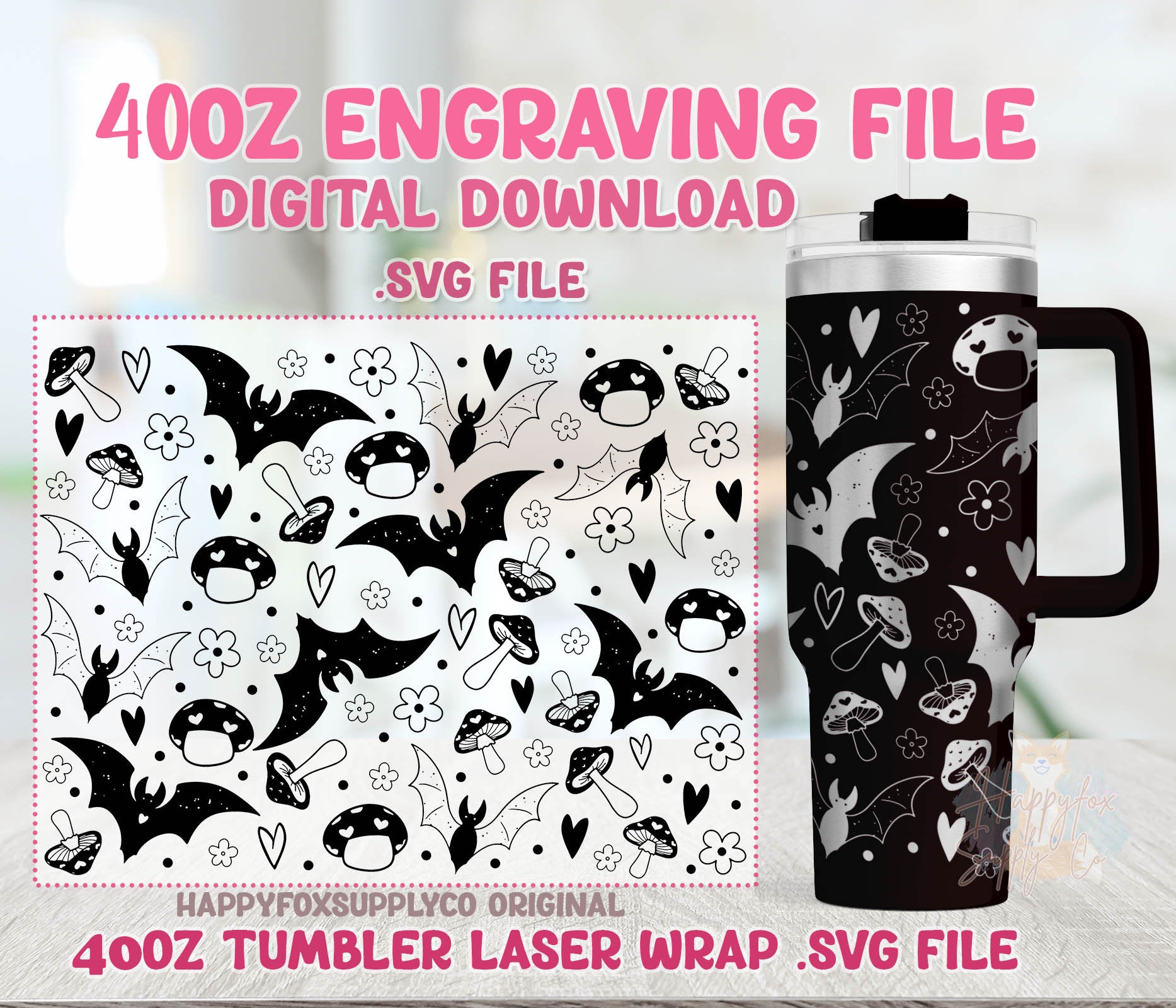 40oz Engraving .SVG File for Lasers Laser Engraved Tumbler Wrap Bats & –  Happyfox Supply Co