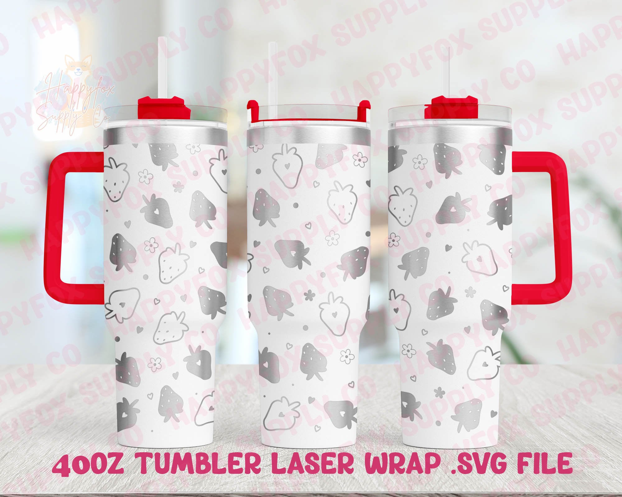 40oz Engraving .SVG File for Lasers Laser Engraved Tumbler Wrap Strawberries Flowers Retro Hearts Valentine Boho .SVG Tumbler Wrap