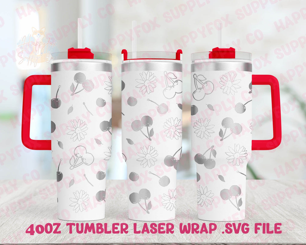 40oz Engraving .SVG File for Lasers Laser Engraved Tumbler Wrap Cherries Flowers Daisies Retro Spring Cute .SVG Tumbler Wrap