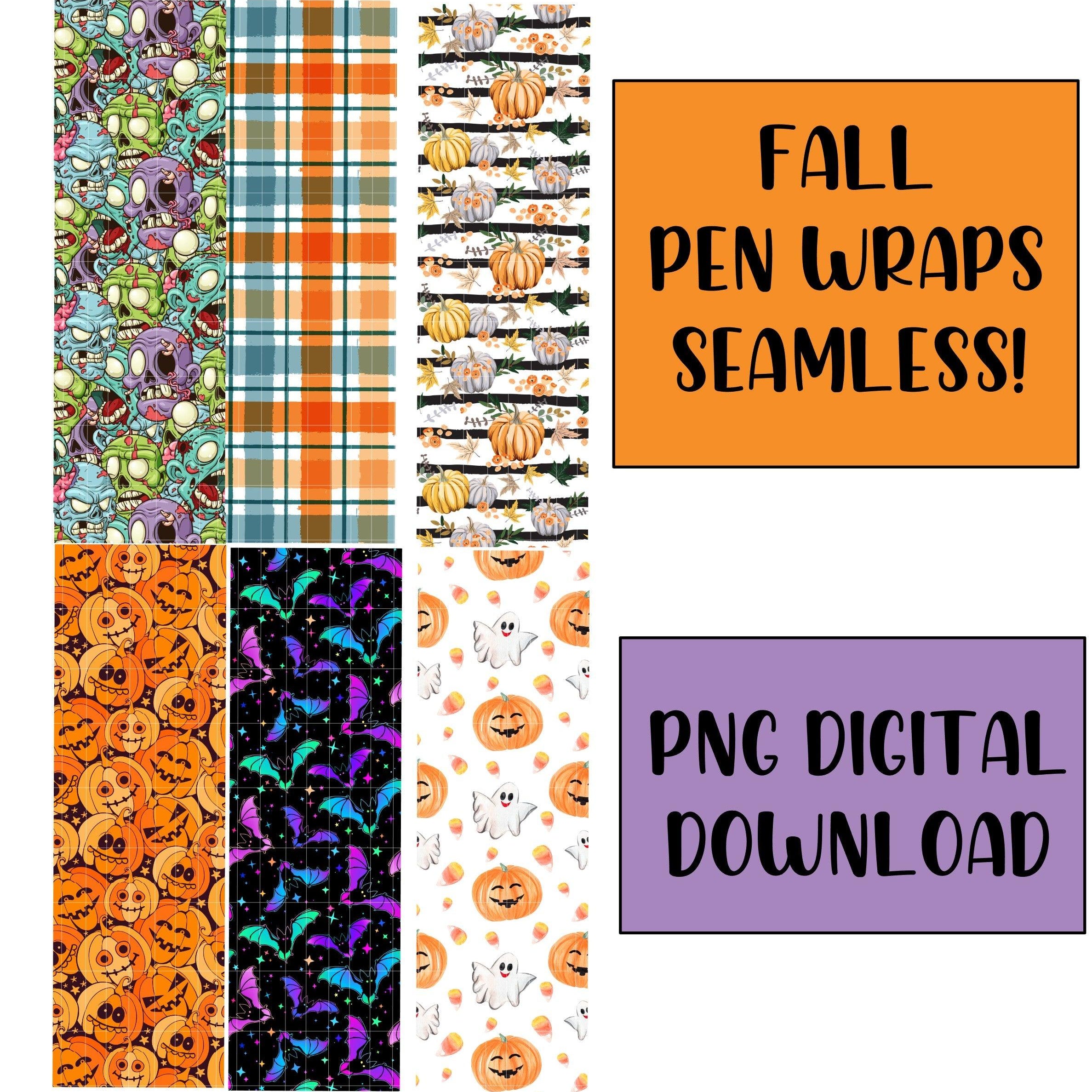 6 Pack High Quality Seamless Glitter Pen Digital Template Fall Halloween Waterslide Wrap Fully Customizable - Happyfox Supply Co